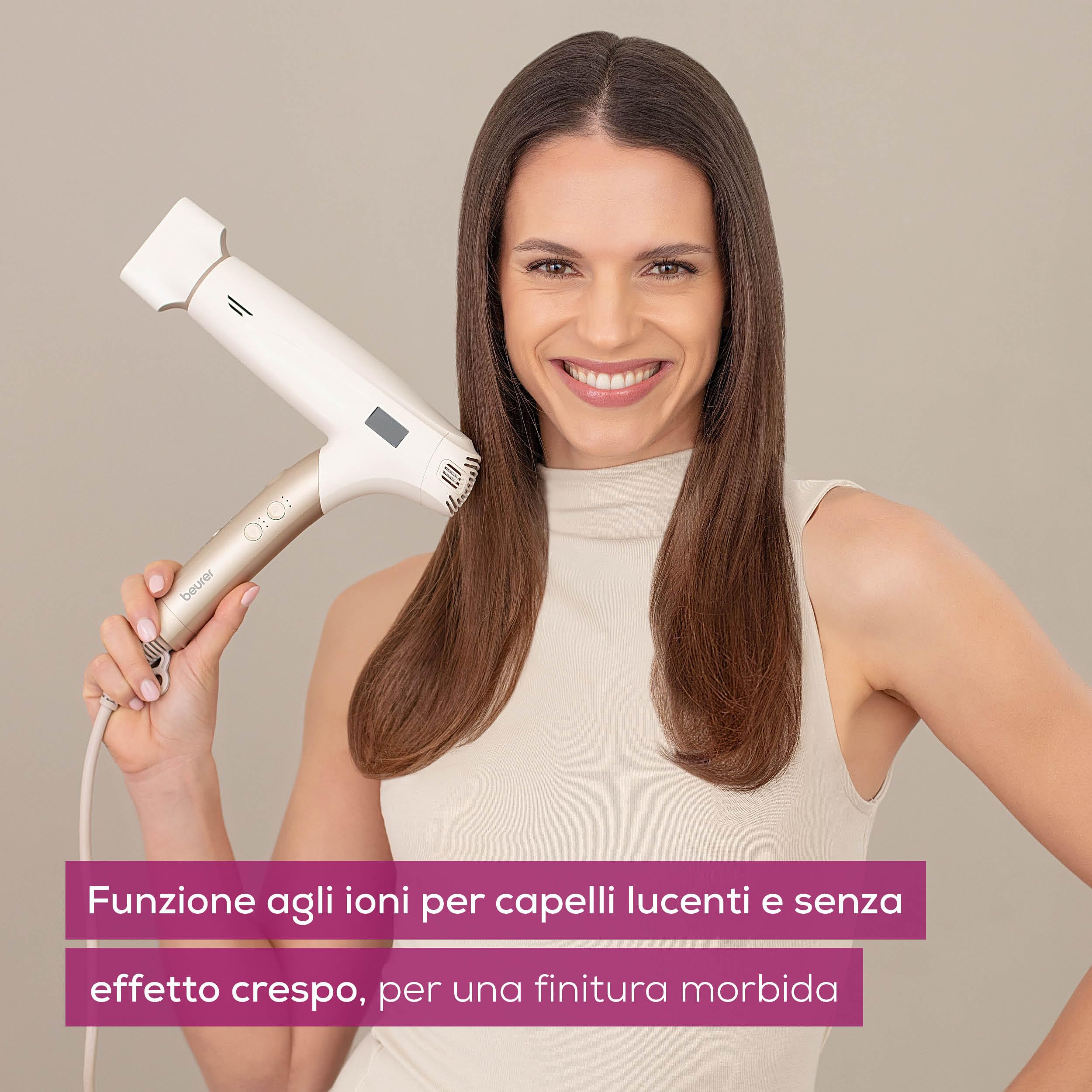 Beurer HC 150 FusionDry Pro Asciugacapelli, phon ultraleggero con potente motore digitale, manico pieghevole ergonomico ideale per i viaggi, funzione agli ioni, incl. 4 accessori per lo styling