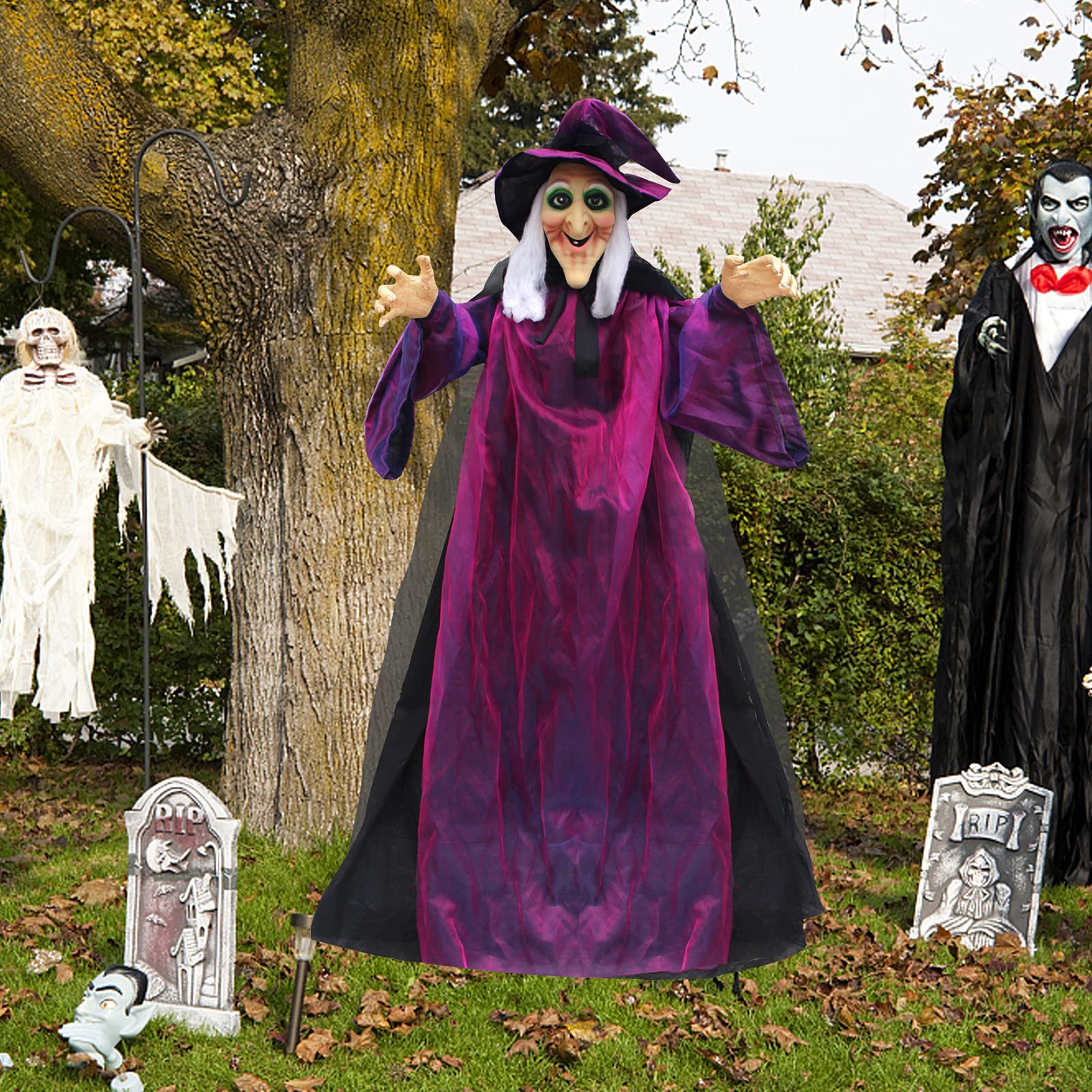 Evoio Halloween Talking Witch Decorations, 78.7'' Hanging Animated