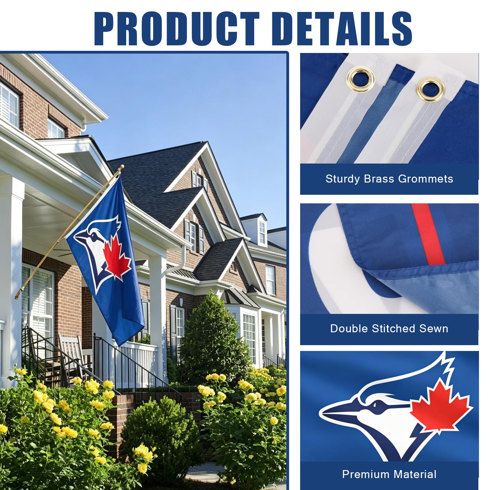 Blue Jays Flag 3x5 Feet Flag Banner for Fans, Toronto Baseball Fan Banner, Fade Resistant, Outdoor Indoor Flag, Dorm Room Decor, Sports Fan Merch (A) — view 3