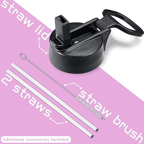 Miniatura 10 de Vmini Botella de agua con pajilla, botella de agua para niños con tapa de popote de mango giratorio ancho, boca ancha, aislada al vacío, botella de