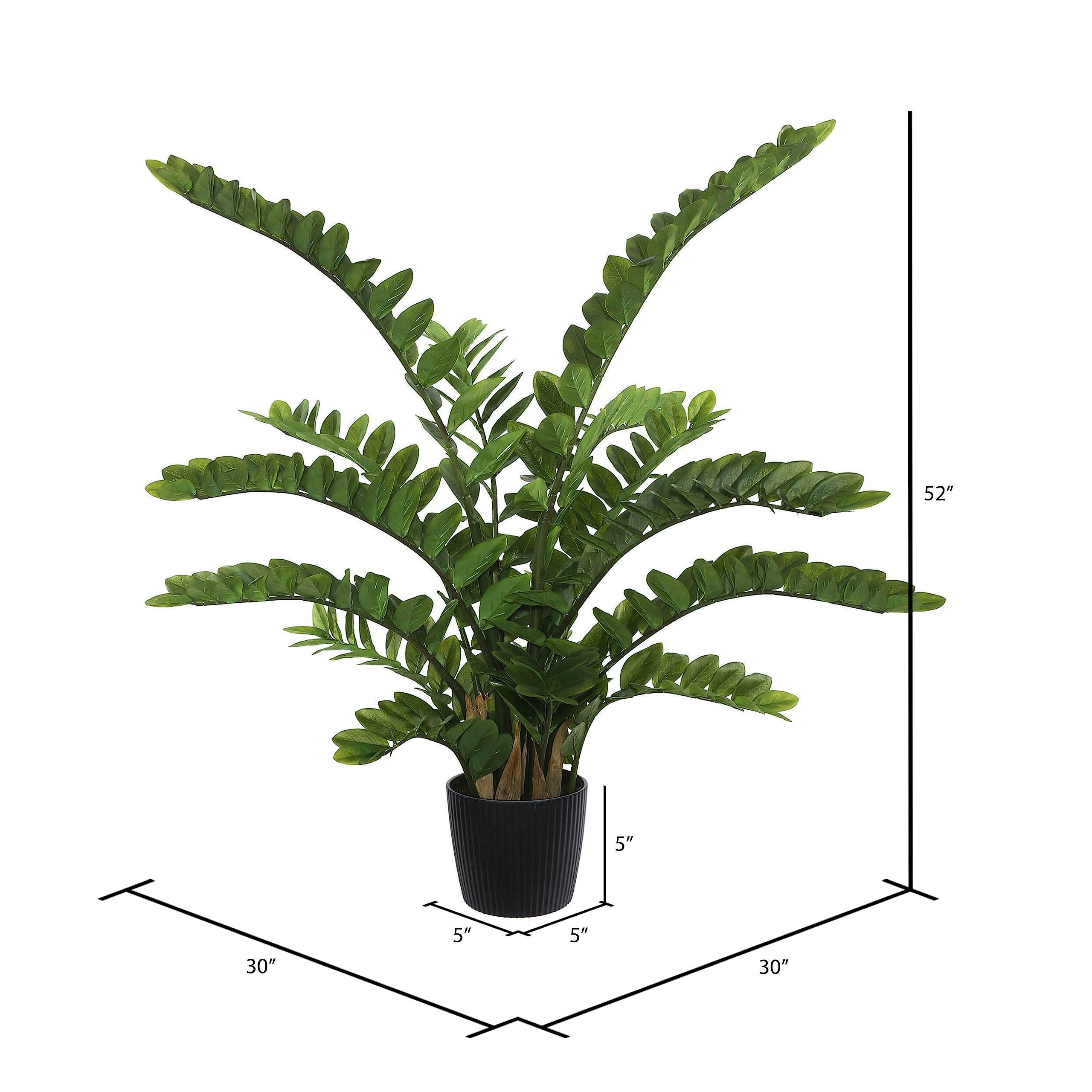 Vickerman 52" Artificial Zamiifolia Bush – Potted Faux Plant With Black Pot, 331 Leaves