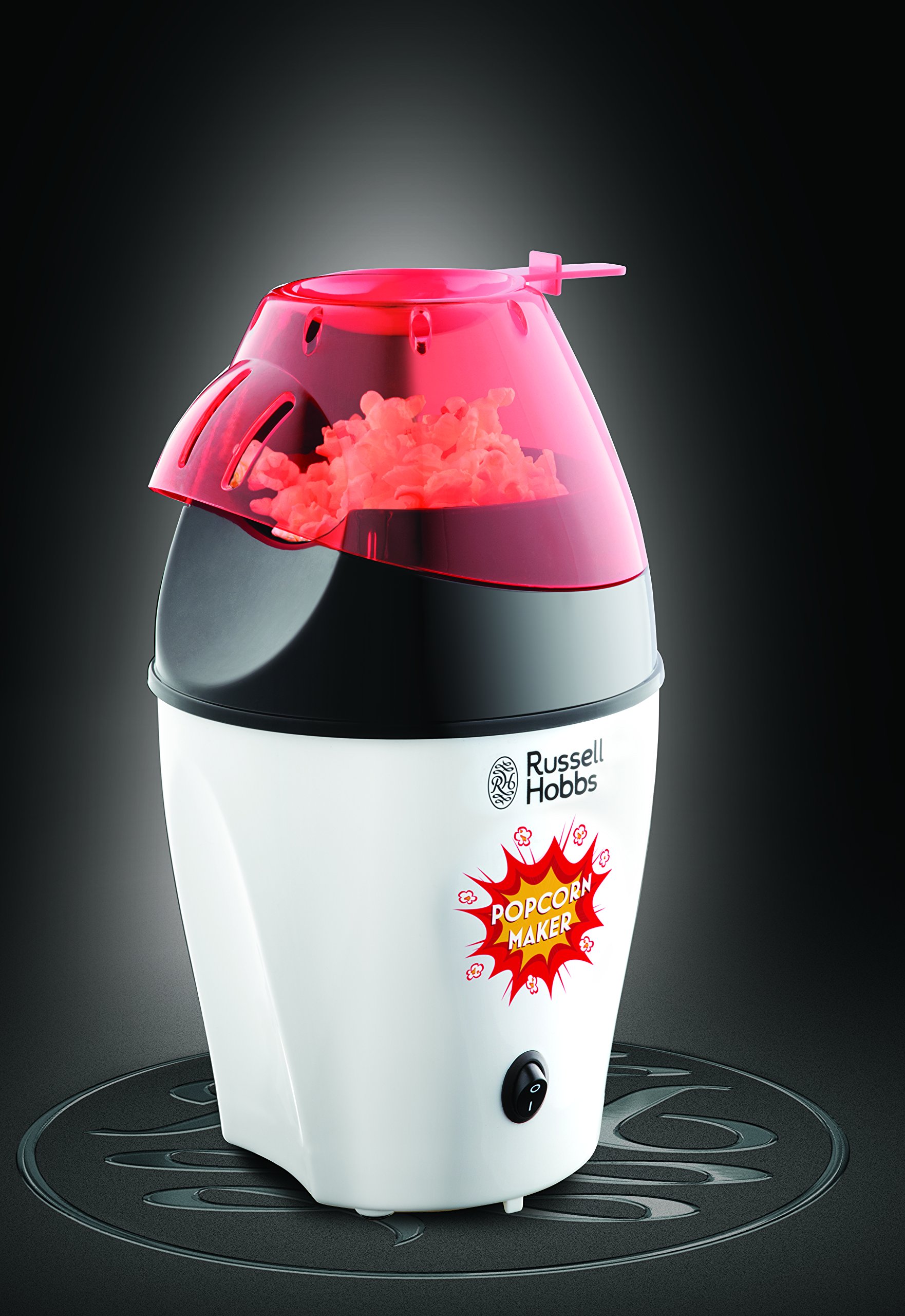 Russell Hobbs Máquina para Hacer Palomitas Fiesta - Palomitas Caseras, Sin Grasa Ni Aceite, Capacidad 12 Tazas, Incluye Cuchara de Medición, Tapa Extraíble, 1200 W, Blanco y Rojo - 24630-56
