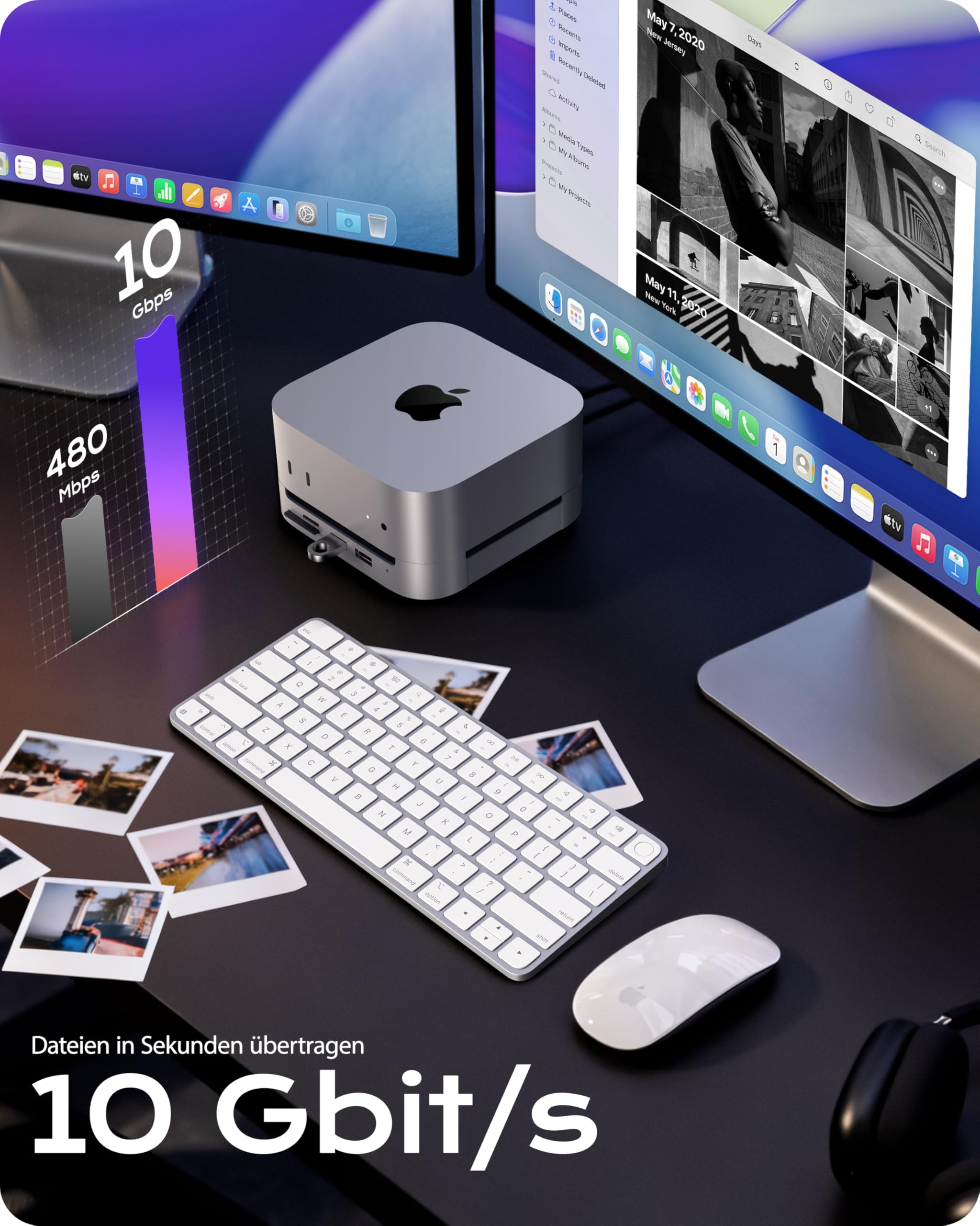 Stouchi Mac mini M4 Dock mit 8TB NVMe/SATA SSD-Gehäuse, 2X USB-A 10 Gbit/s, 4K HDMI, SD/TF-Slot, 2X USB-A Daten, Audio 3,5mm, Netzschalter & stabilem WLAN für Mac mini M5/M4 Pro(2024)