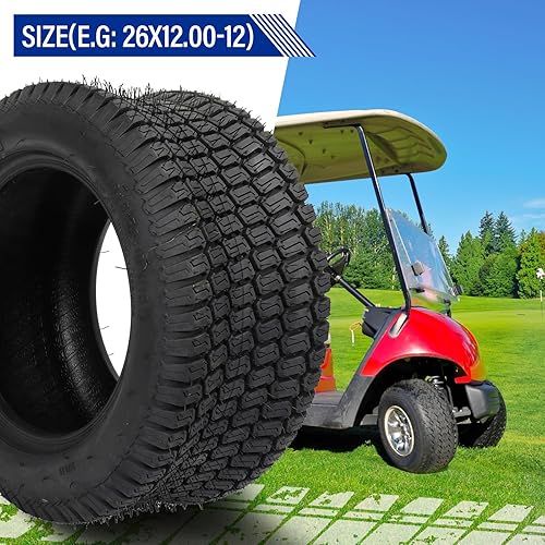 Miniatura 7 de MOTORHOT 2 neumáticos para césped de jardín de 26 x 12.00-12 pulgadas, 26 x 12 x 12 pulgadas, para tractor, carrito de golf, neumáticos sin cámara
