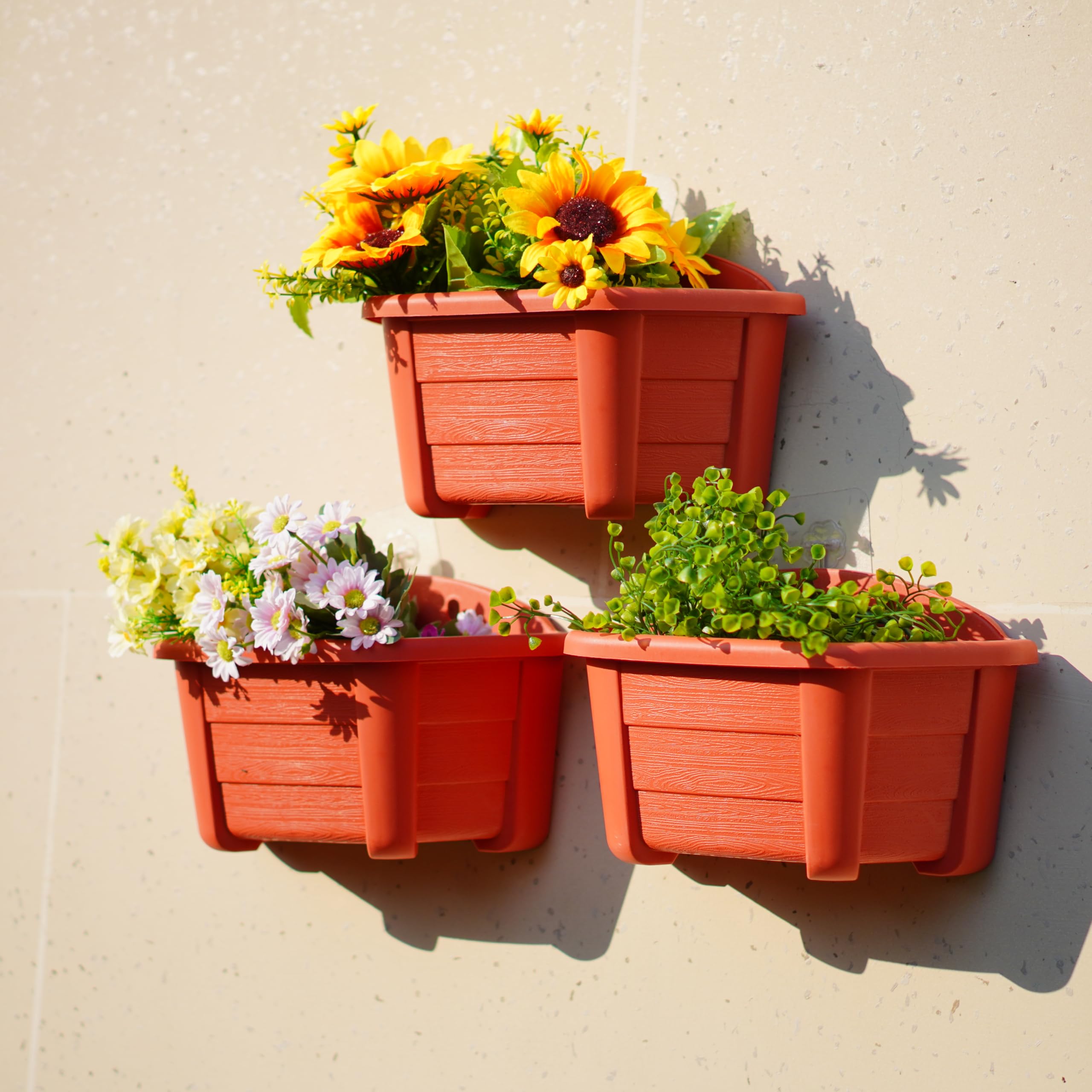 ORIMERC Paquete de 4 macetas Colgantes de Pared de plástico de Estilo Retro de 25 cm, macetas Colgantes para Plantas, Flores, cestas de plástico para balcón, Valla, jardín, al Aire Libre, Interior