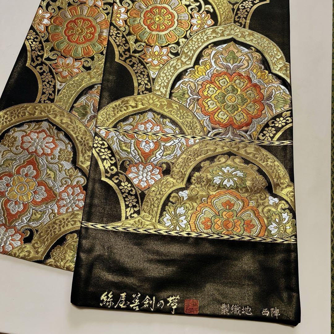 新品西陣織高級袋帯黒地創箔錦【綿芯御仕立付】振袖などにも！