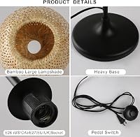 SUNLLOK Boho Rattan Állólámpa - Fekete Bambusz Fonott Lámpaernyővel, Lábkapcsolóval, 120 cm Magas, Nappali, Konyha, Hálószoba, Iroda 4