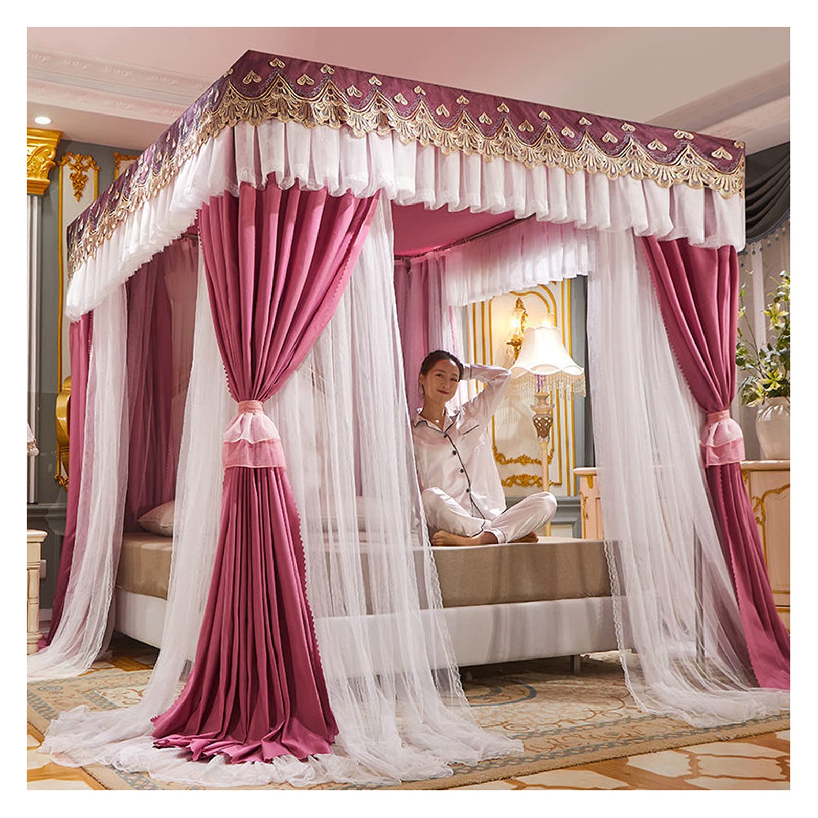 Dosel de cama para niñas y mosquitera grande tamaño king con soporte blanco