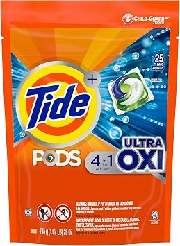 Tide PODS Liquid Laundry Detergent Soap Pacs, 4-in-1 Ultra Oxi, HE Compatible, 3 Bag Value Pack, 75 Count