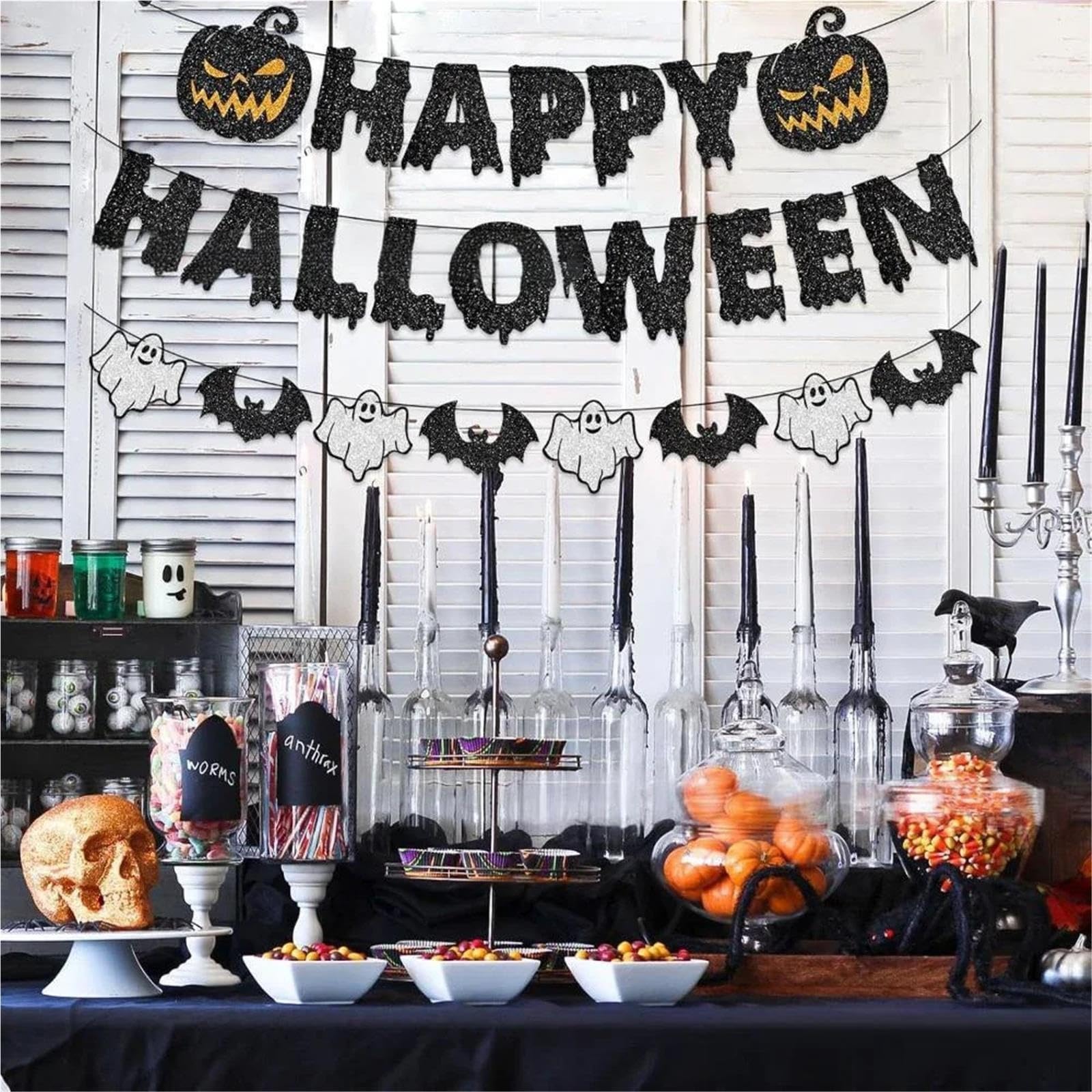 Banner de feliz Halloween, banderín guirnalda colgante papel