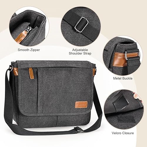 Miniatura 6 de Estarer Bolsas de mensajero para hombres y mujeres, de 13 a 14 pulgadas, resistentes al agua, bandolera, lona, gris, 13 inch Velcro closed