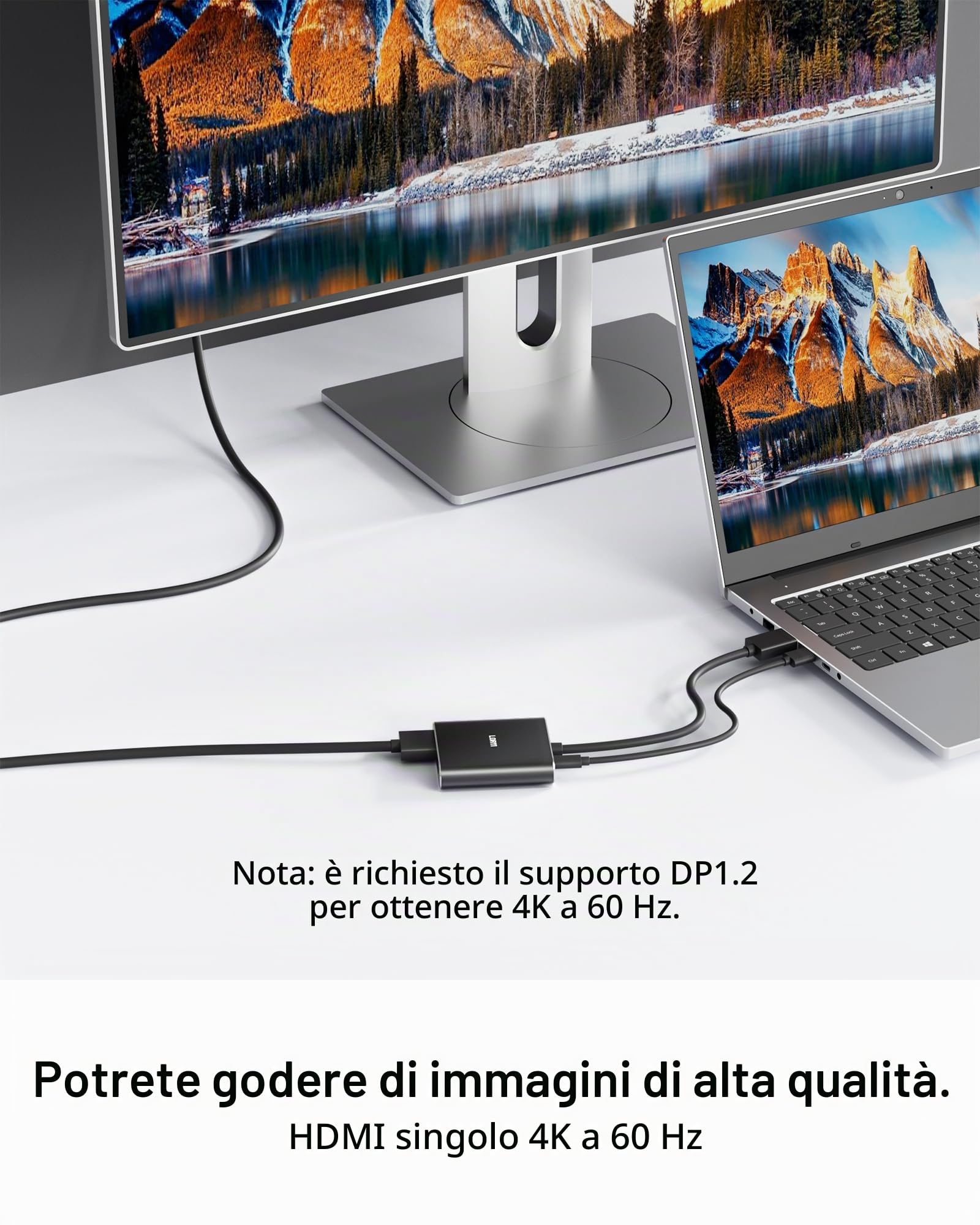 Displayport a Dual HDMI Splitter, 4K 60Hz Multi-Monitor, DP a 2 HDMI per Computer Laptop Scheda Grafica PC, Windows Compatibile MST Extended Mode