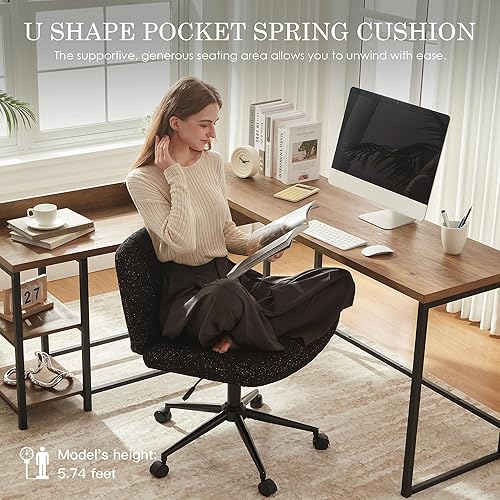 Miniatura 6 de Dowinx Silla cruzada con ruedas, tela preminum y cojín de muelles de bolsillo, silla de computadora giratoria ajustable, silla de computadora de