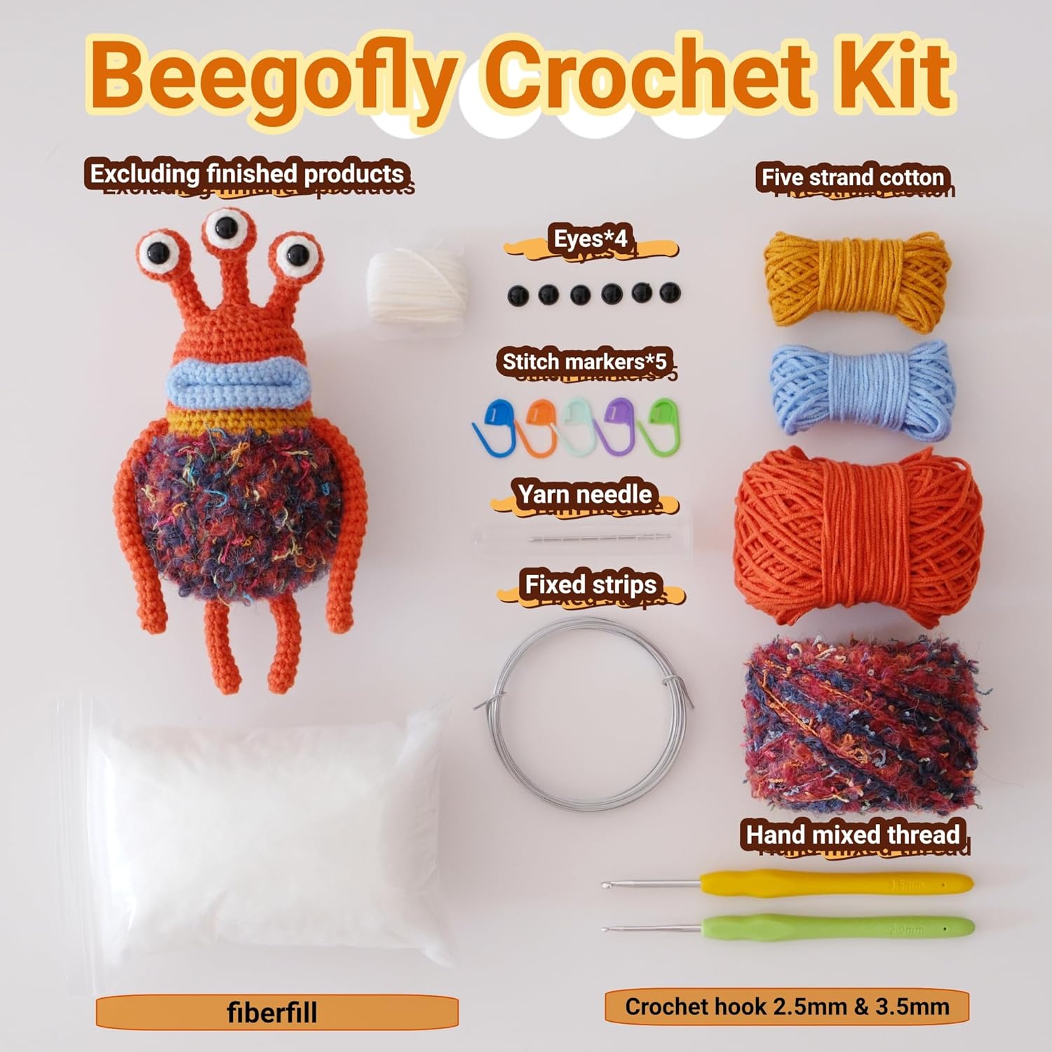 Beegofly Crochet Kits, Crochet Monsters Kit for Experienced Adults and Kids,with Step-By-Step Video Tutorials,Handmade Gift,Original Sausage Mouth Monster Rabbit Costume Doll (Dark Brown)