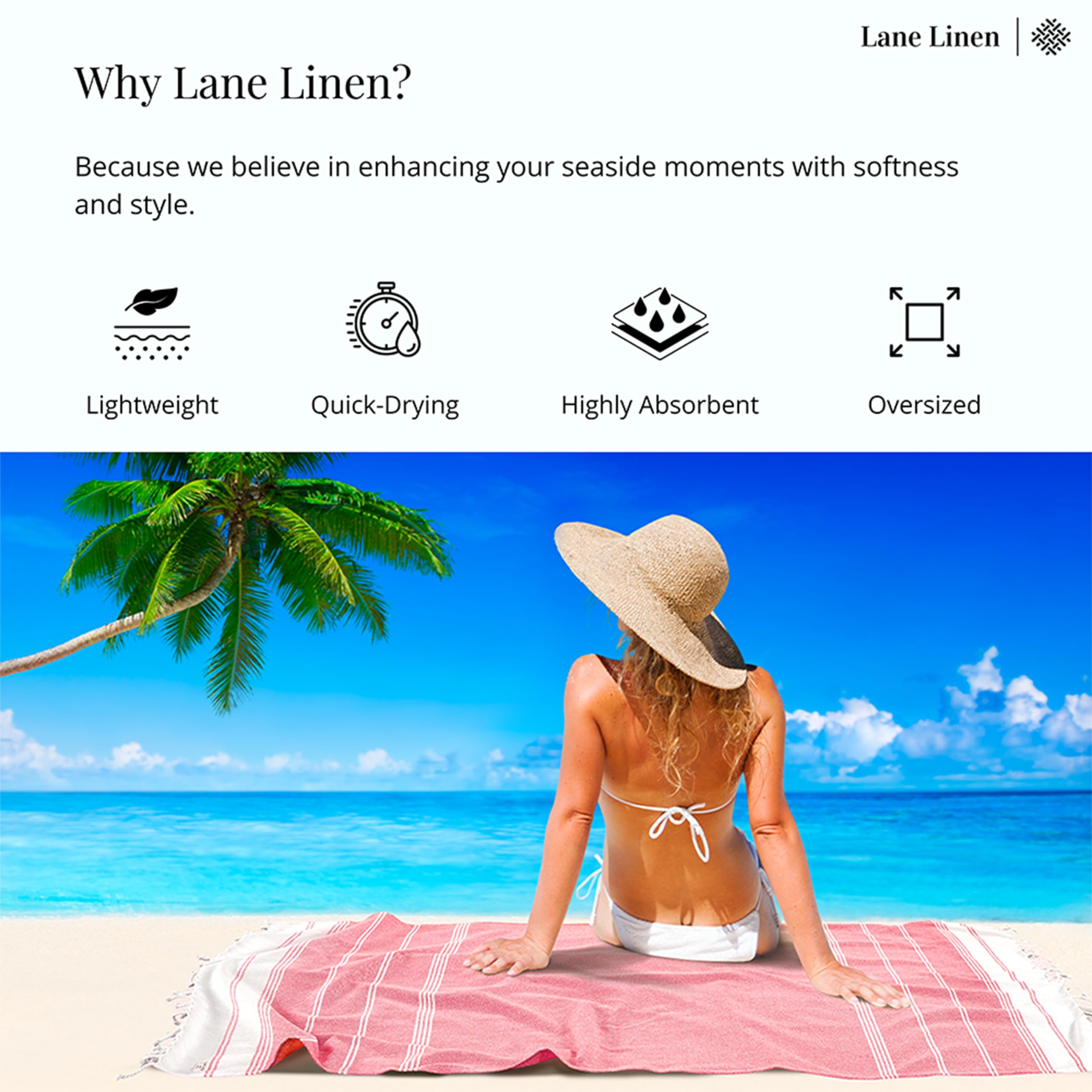 LANE LINEN Oversized Beach Towels, Set of 4, 39"x71" Turkish Cotton Rich & Quick Dry Pool Towels - Image 4