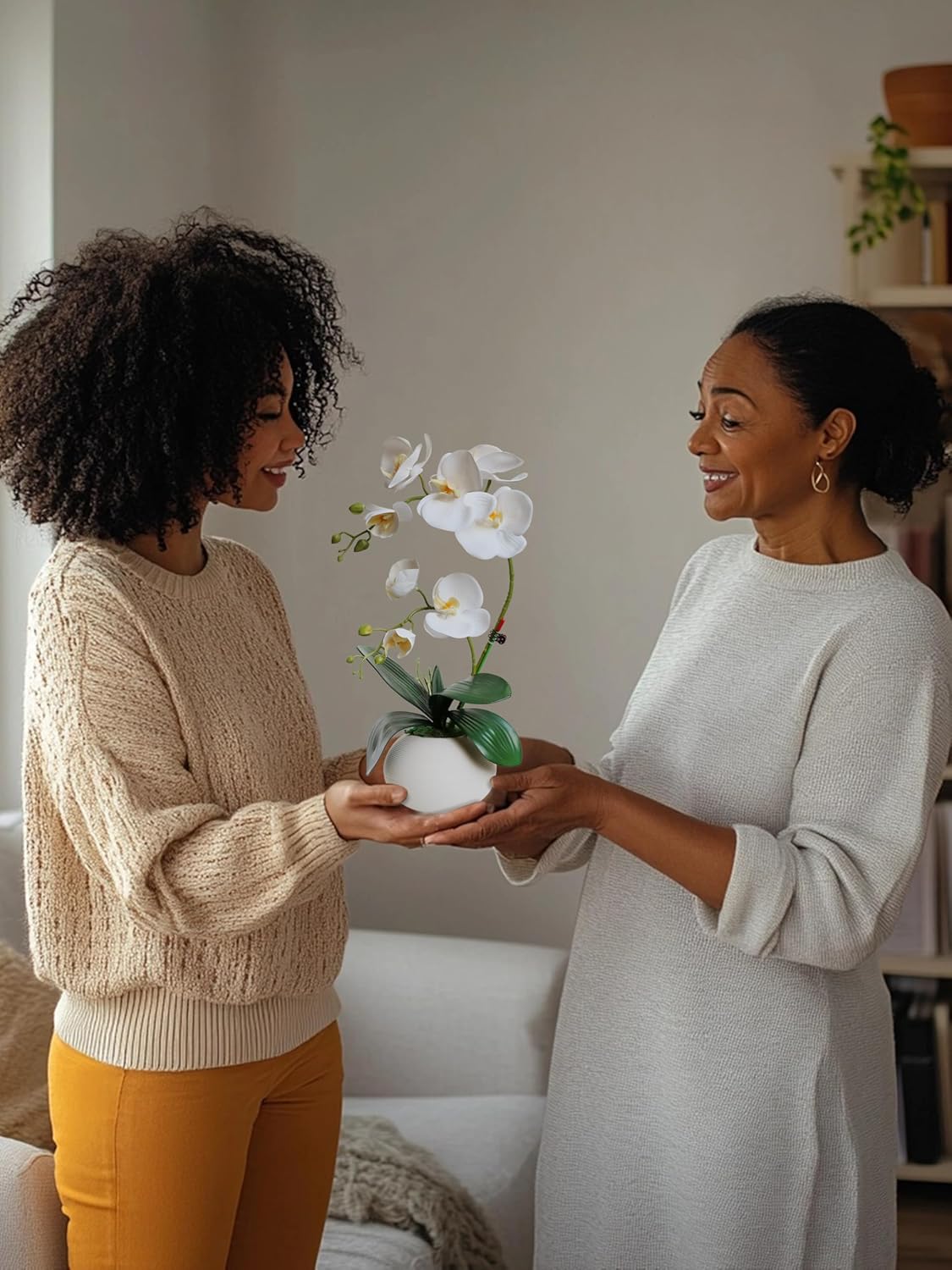 Forlaoers Tall 17" White Real Touch Orchid Artificial Flowers with Vase Fake Orchids Silk Floral for Home Decor Indoor Bathroom Decoration Potted Office Table Top Centerpieces Arrangements - Image 5