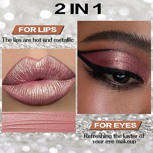 Miniatura 2 de FOCALLURE Lápiz labial líquido de camaleón metálico, brillo de labios con purpurina, acabado brillante, maquillaje de labios de copa antiadherente