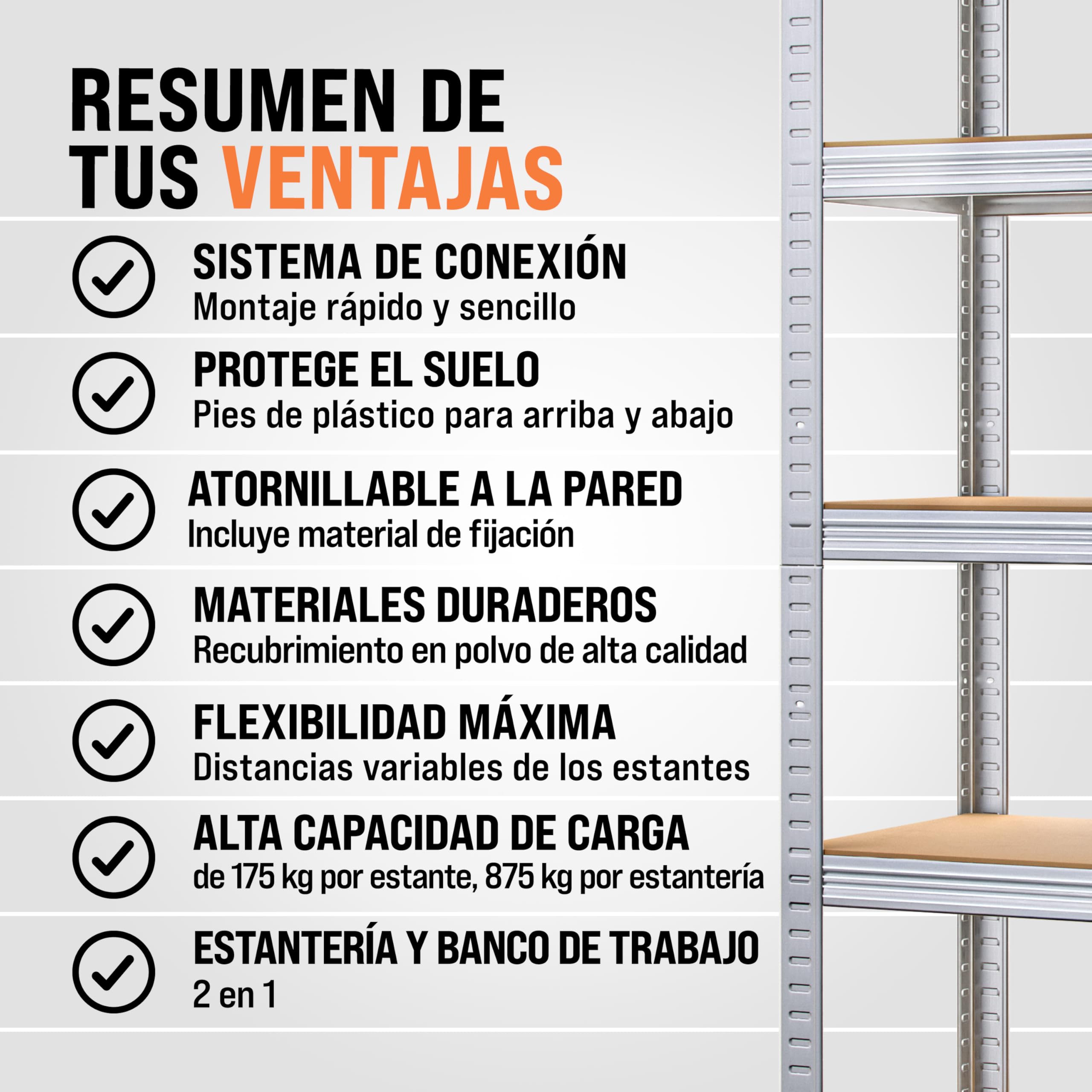 Deuba 2X Estanterías Metálicas 180x90x60cm 875kg Estantería para Cargas Pesadas 5 Estantes Taller
