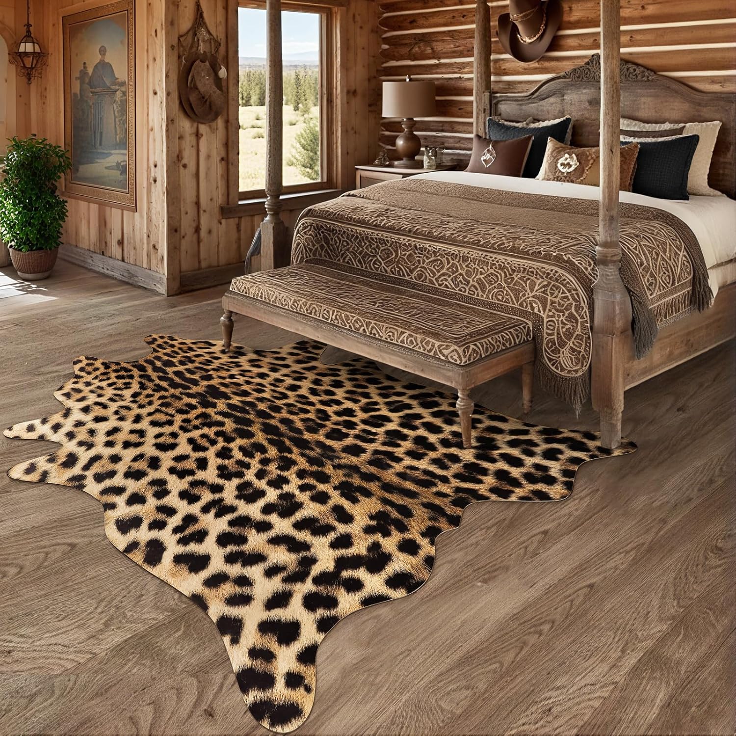 AROGAN Premium Leopard Print Rug 4.6x5.2 Feet, Machine Washable Faux Fur Cheetah Rug, Non-Slip Animal Print Hide Leopard Skin Area Rug for Bedroom Living Room Home Decor - Image 3