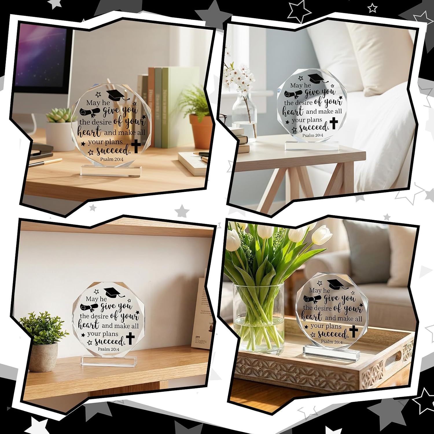 Jetec 2026 Graduation Christian Inspirational Acrylic Gifts for Women Her Him College High School Grad Gifts Acrylic Desk Plaque Graduate Room Decor Friends Desk Decor(Desire)