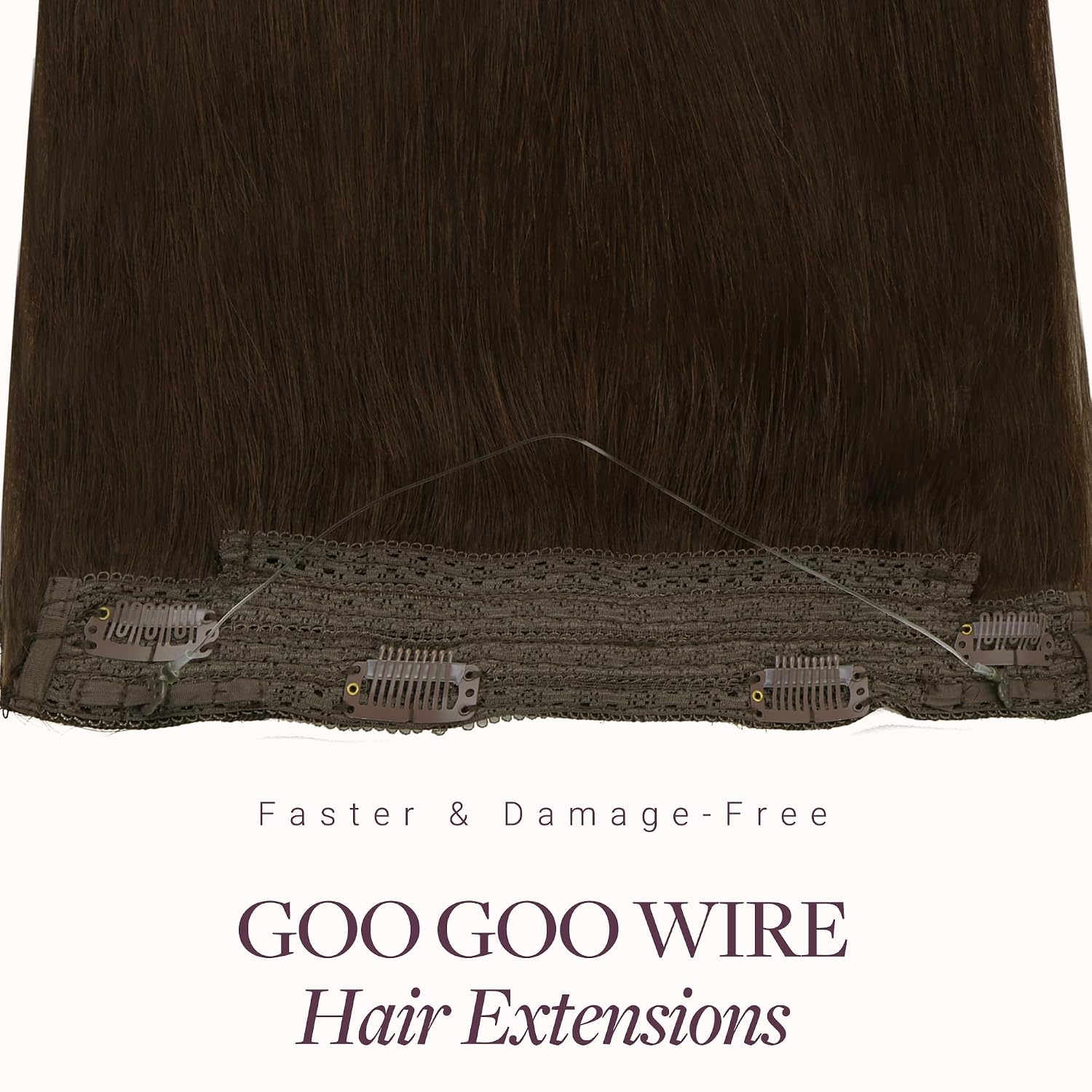 GOO GOO Wire Hair Extensions Human Hair, Adjustable Fish Line Hairpiece image 2