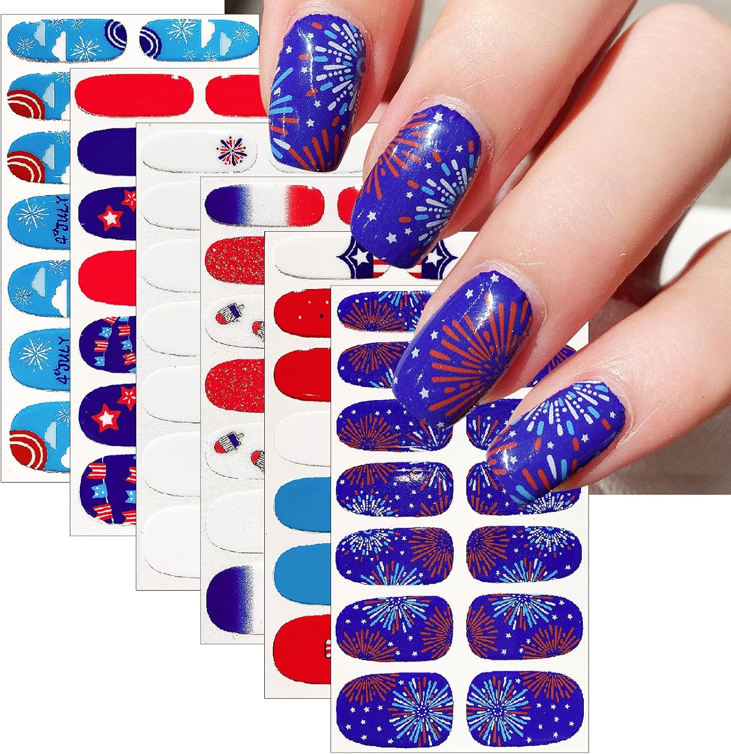 6 Sheets Independence Day Nail Stickers Self-Adhesive July 4th Memorial Day Full Stickers Women's Patriotic American Design Nail Art Decoration