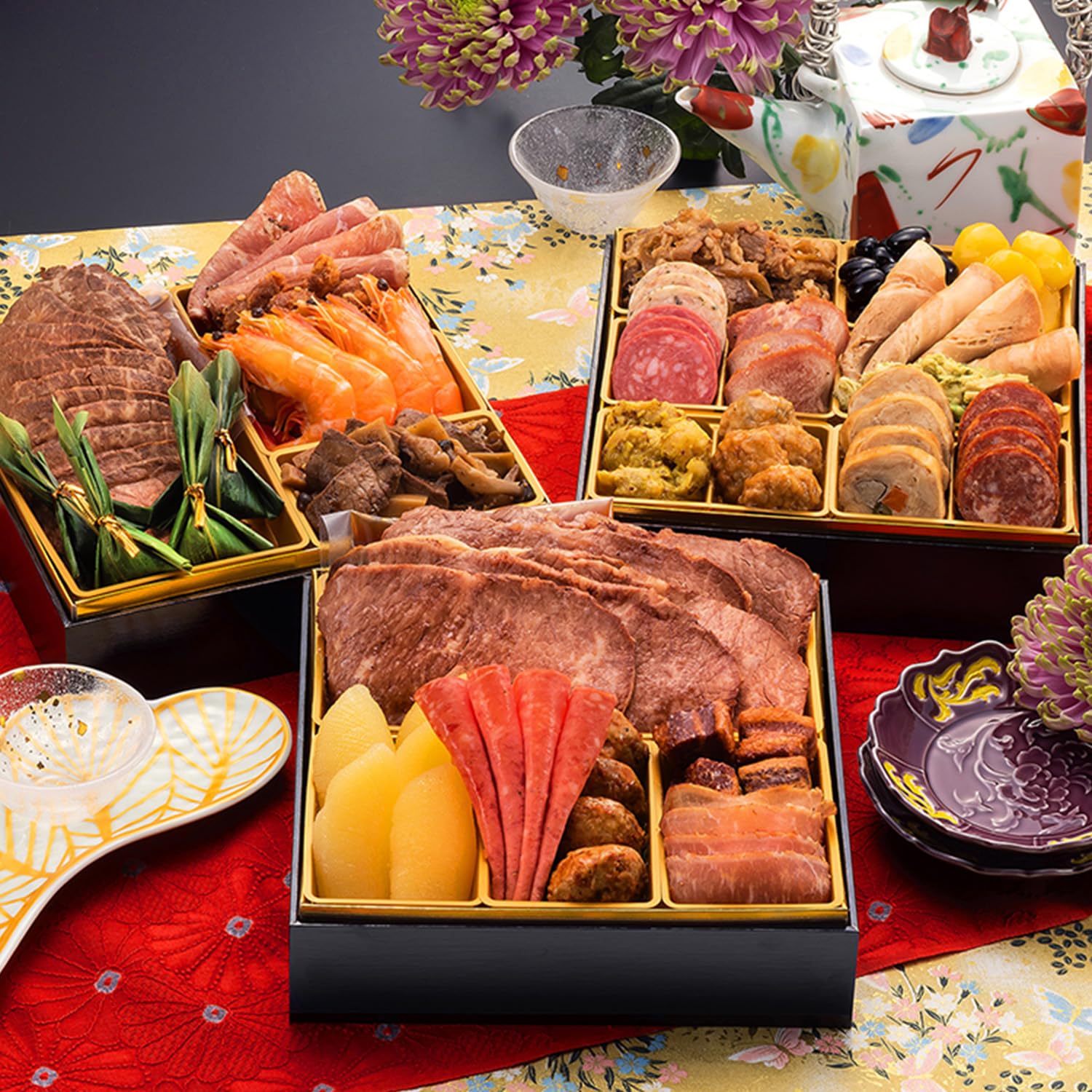 博多久松 厳選豪華オードブルおせち 肉づくし重 6.5寸3段重 全25品