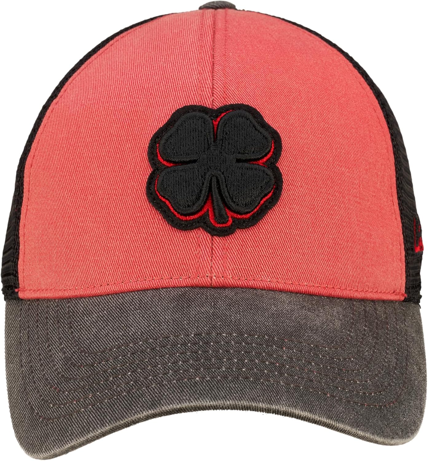 Black Clover Two Tone Vintage 34 Adjustable Hat - Unisex Cap - Curved Brim - Adjustable Snapback - Outlined Clover Red/Black Hat/3d Black Clover/Red Trim Felt Patch One Size One Size