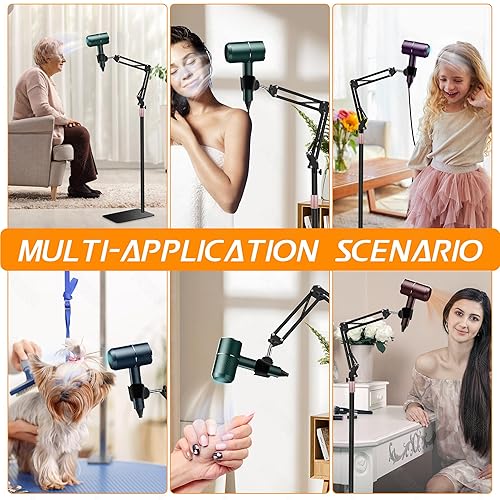 Miniatura 6 de Versión actualizada 2023 Soporte para secador de pelo, 5.5 ft de altura ajustable, soporte para secadora de pelo manos libres con base pesada,