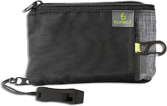 FlipBelt Ultra Running Wallet - Zippered, Safety Whistle, Black Heather