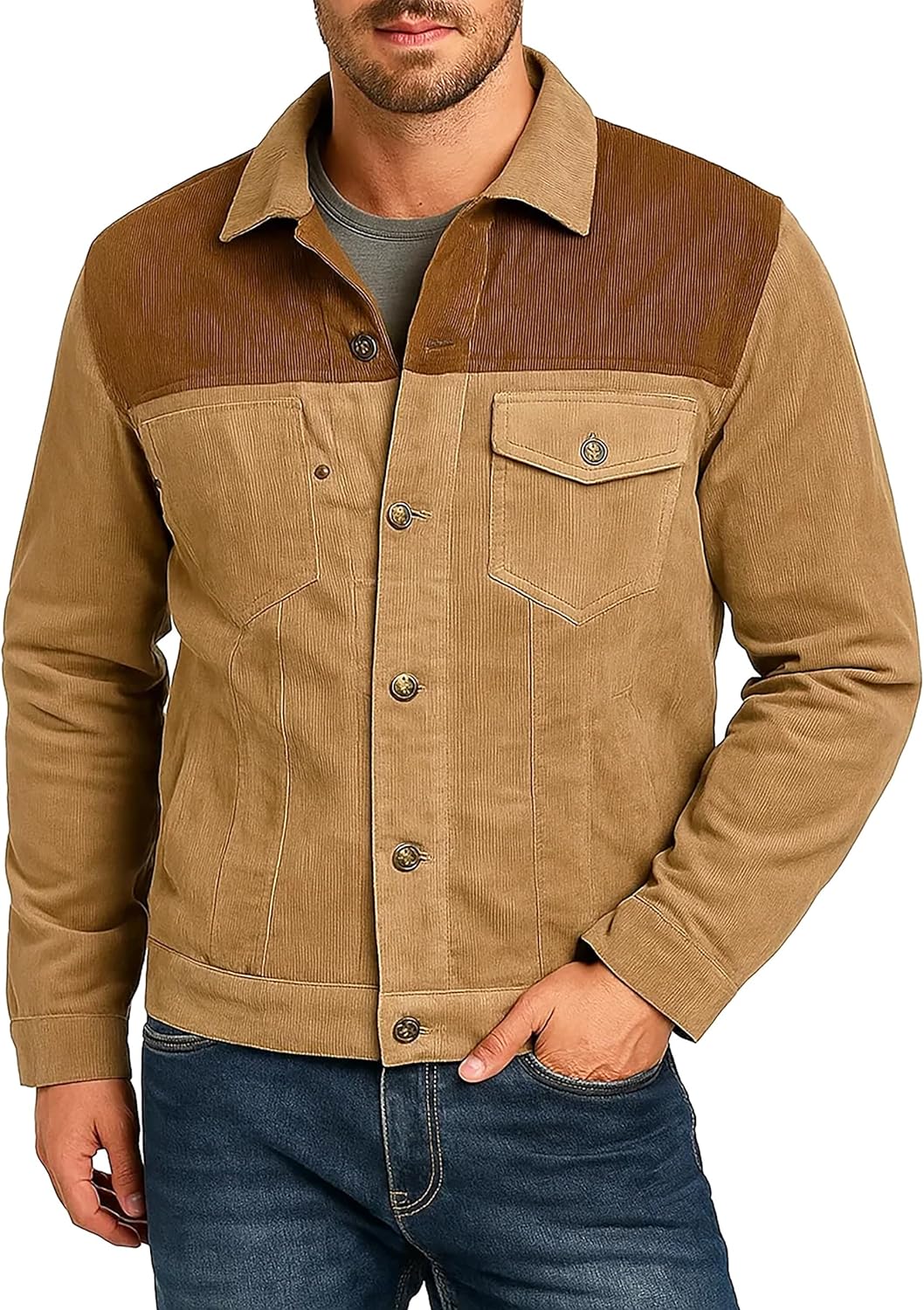 Men's Brown Suede Leather Fur Shearling Collar Jacket - Black Leather Motorcycle Jacket Men - Brown Corduroy Coat