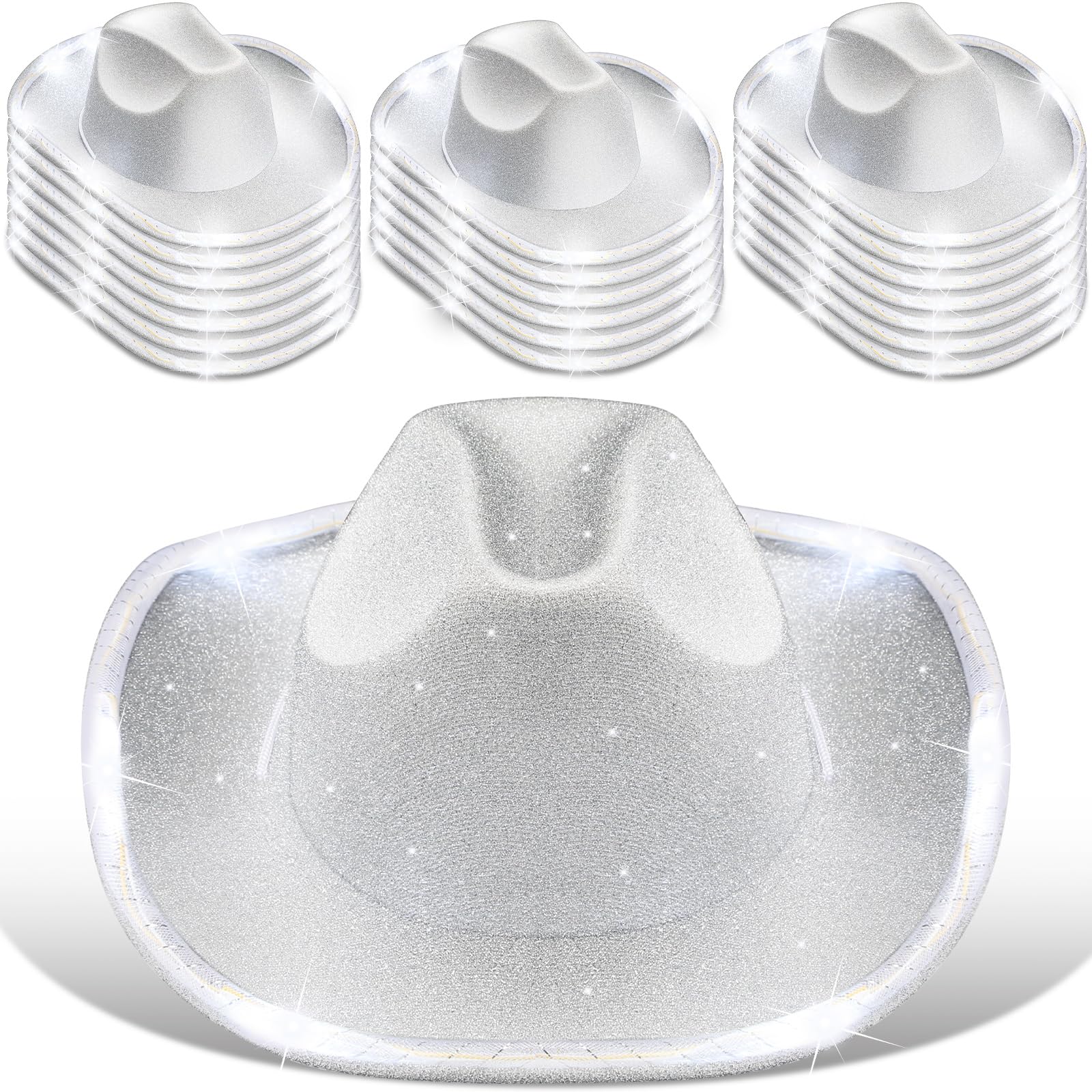 Tisancy 20 Pack Lights Cowboy Cowgirl Hat LED Flashing Light Up Hat for Western Bachelorette Party Wedding Bridal