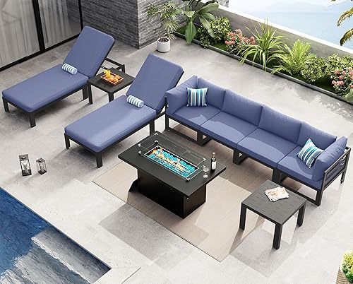 Miniatura 312 de NICESOUL 7 Piece White Powder-Coated Aluminum Patio Furniture with Fire Pit Table, 29 Inch Extra Wide Outdoor Sectional Sofa for 6, High-End Heavy