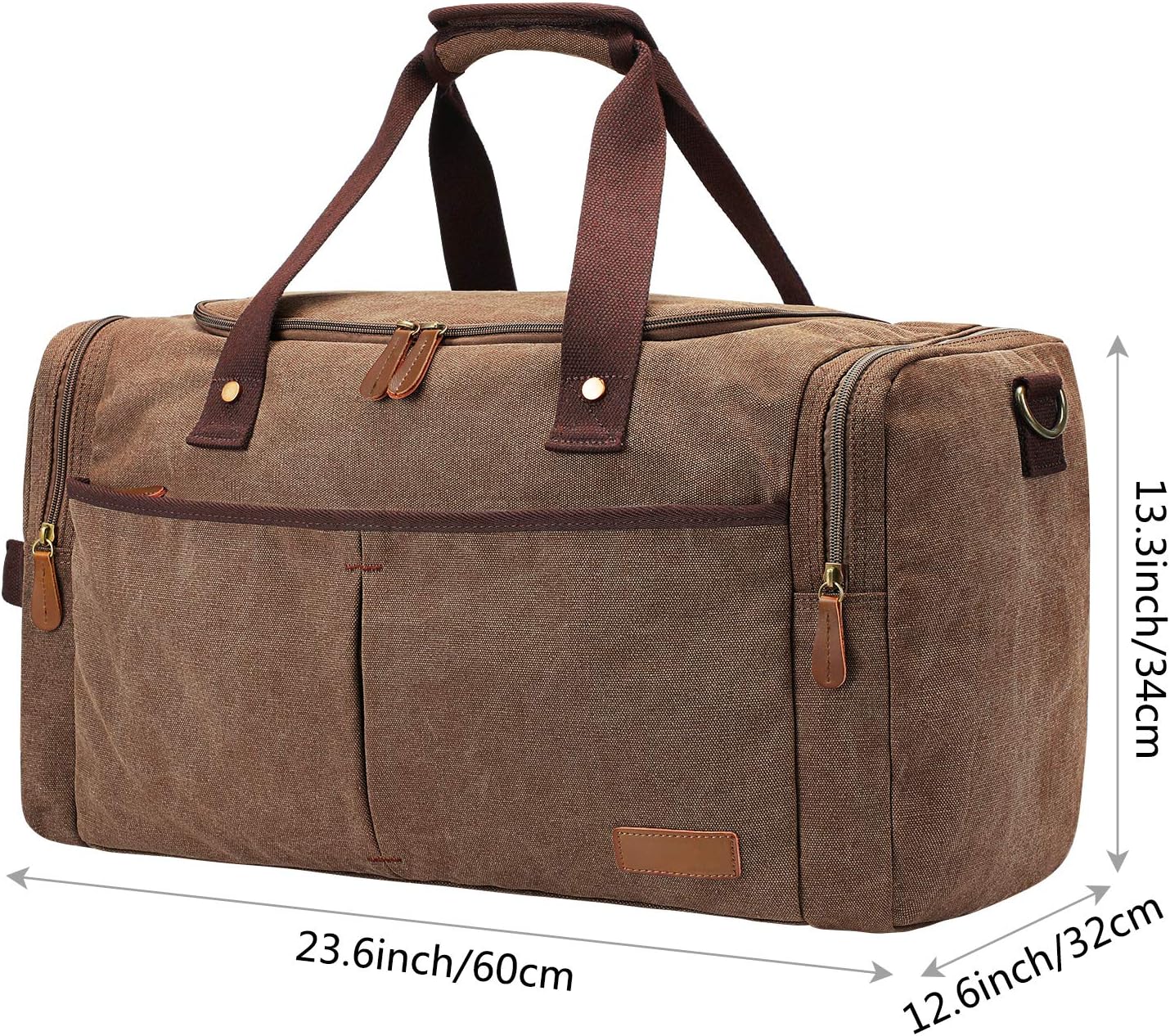 S-ZONE 65L Expandable Canvas Duffle Bag Travel Overnight Holdall Weekend Bag with Shoes Compartment Large Carry On Bag Tote Gym Bag for Men Women - Image 4