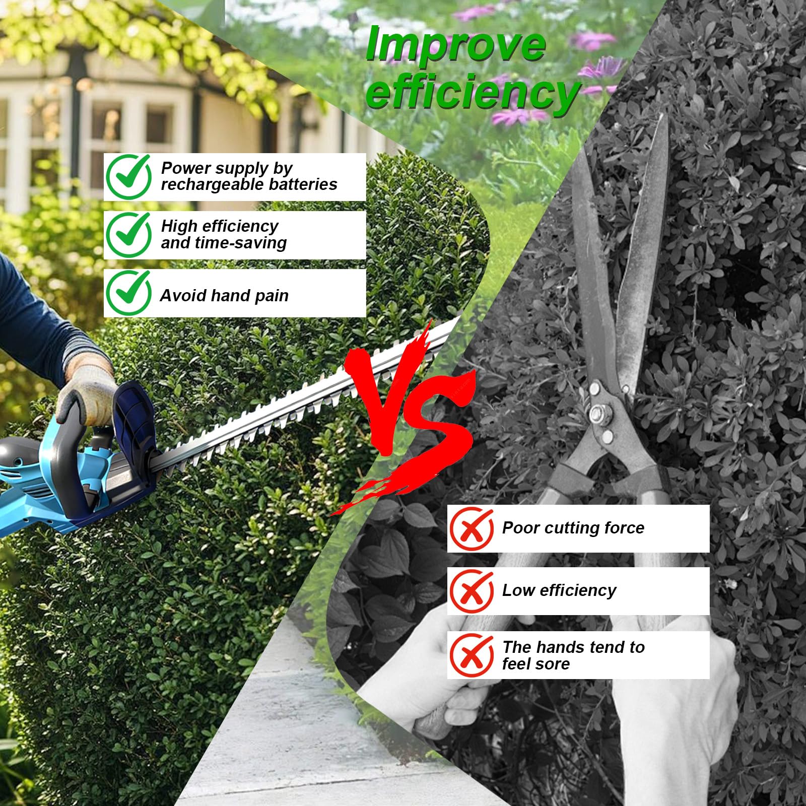 Akumulatorowe nożyce do żywopłotu do akumulatorów Makita 18 V, akumulatorowe nożyce do krzewów, długość cięcia 50 cm, przenośne nożyce ogrodowe elektryczne do żywopłotu na podwórko, do ogrodu