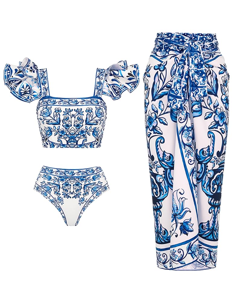 ◆bikibiki◆ porcelain bikini Color Block V-Wire High Cut Bikini Set – FloralKini