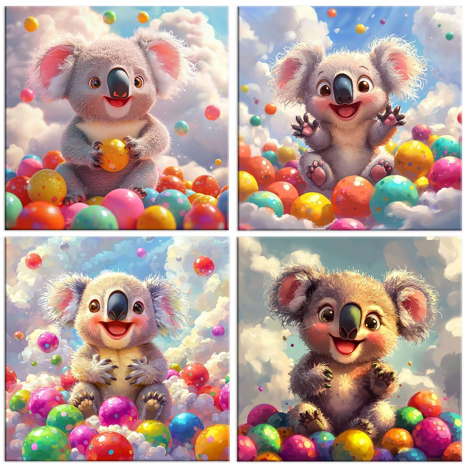 5D Diamond Painting Süße Koala, Diamant Malerei Erwachsene 50x50cm w-465 | 4 Pack Diamond Painings Erwachsene, 5D DIY Diamant Malerei Mosaikherstellung für Relaxation and as a Wall Deko Geschenk