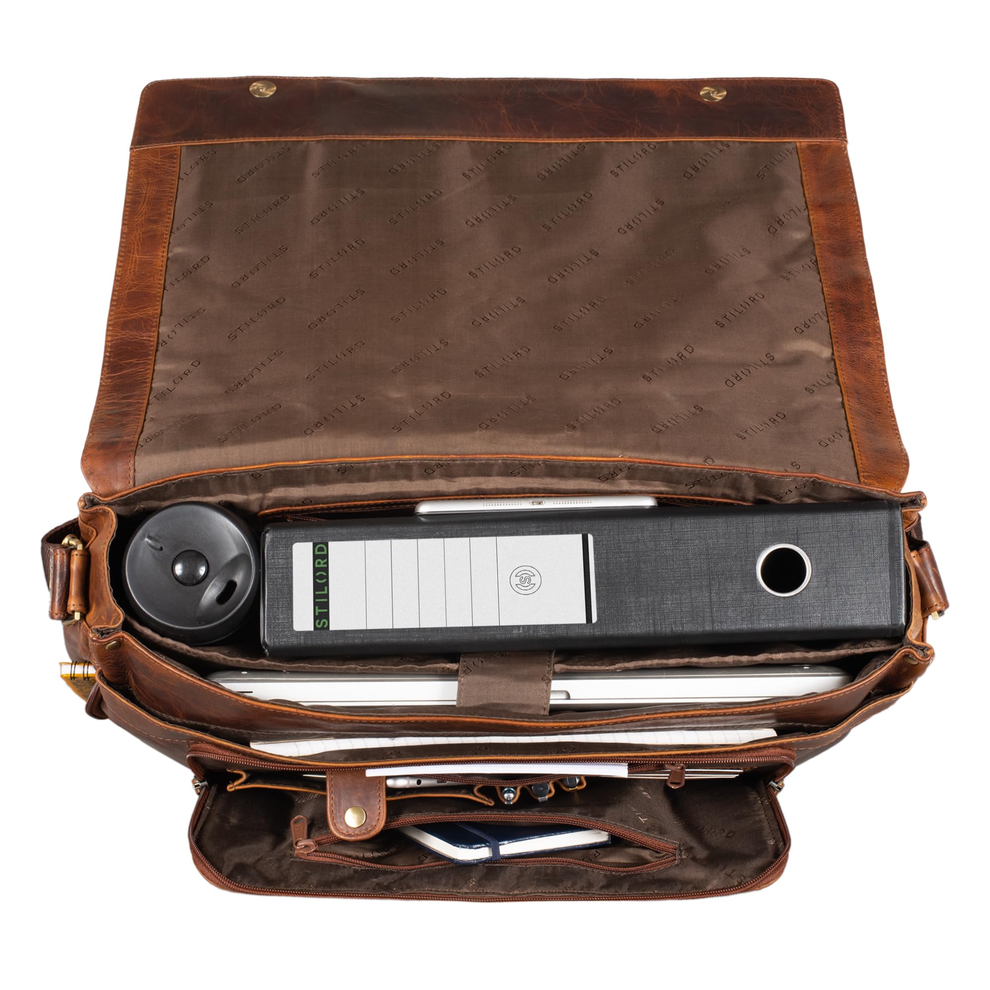STILORD 'Maximus' XXL Ledertasche riesige Herren Umhängetasche Unitasche 17 18 19 21 Zoll Laptop Aktentasche Bürotasche Büffel Leder, Farbe:florida - braun