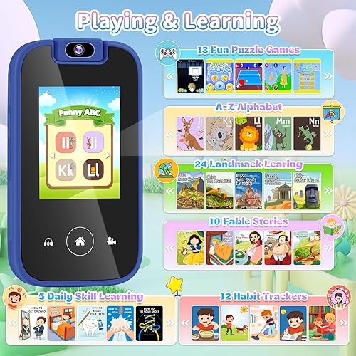 Miniatura 5 de MAVREC - Teléfono inteligente para niños de 3, 4, 5, 6 años, cámara giratoria de 180, juguetes de teléfono para niños con tarjeta SD de 32 GB,