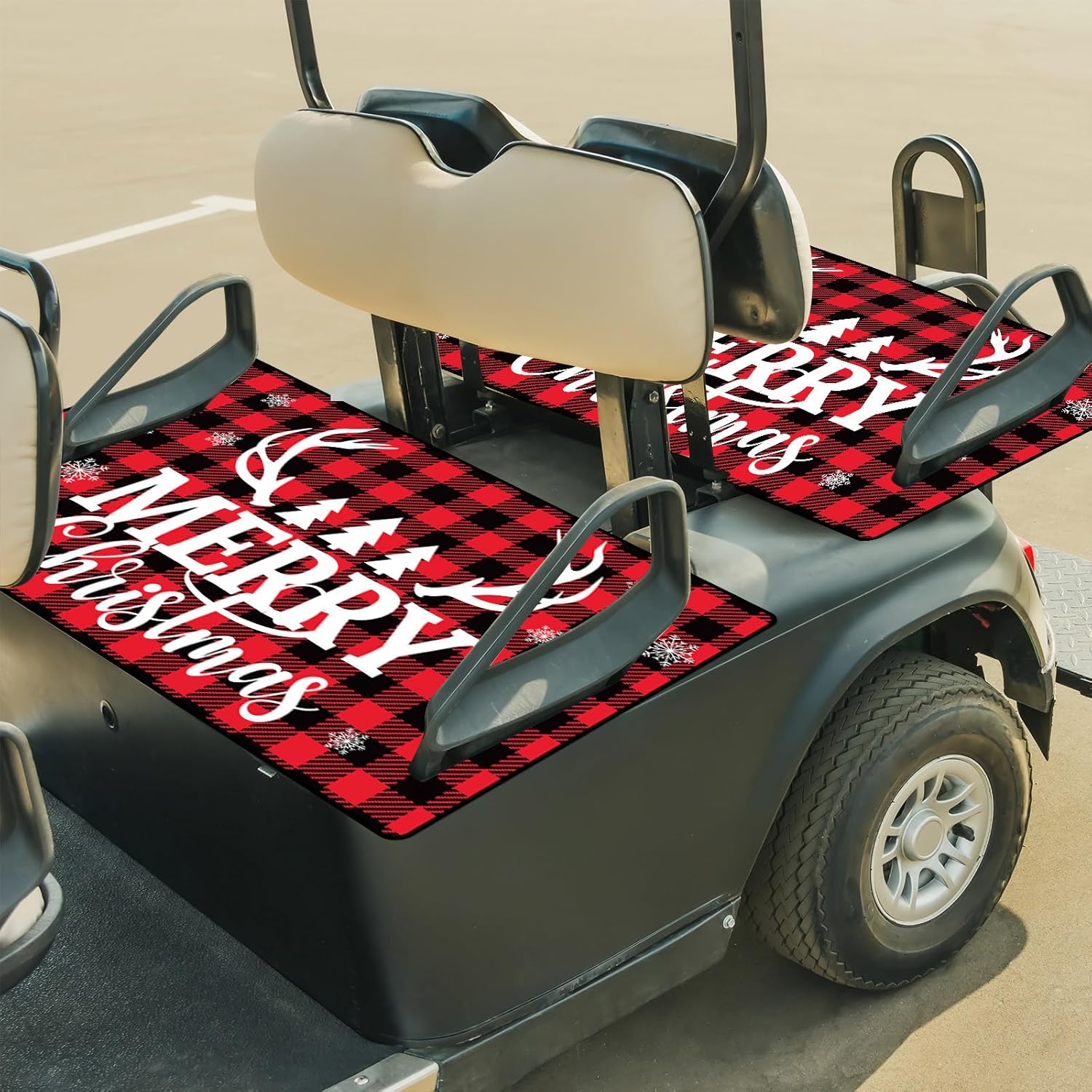 Christmas Golf Cart Seat Covers 2 Pcs for 2 Person Seats Outdoor Sports Dust Proof Accessories Decor Red and Black Checkered Xmas Decorations Golf Cart Decorations Accessories,51L x 31W Inches