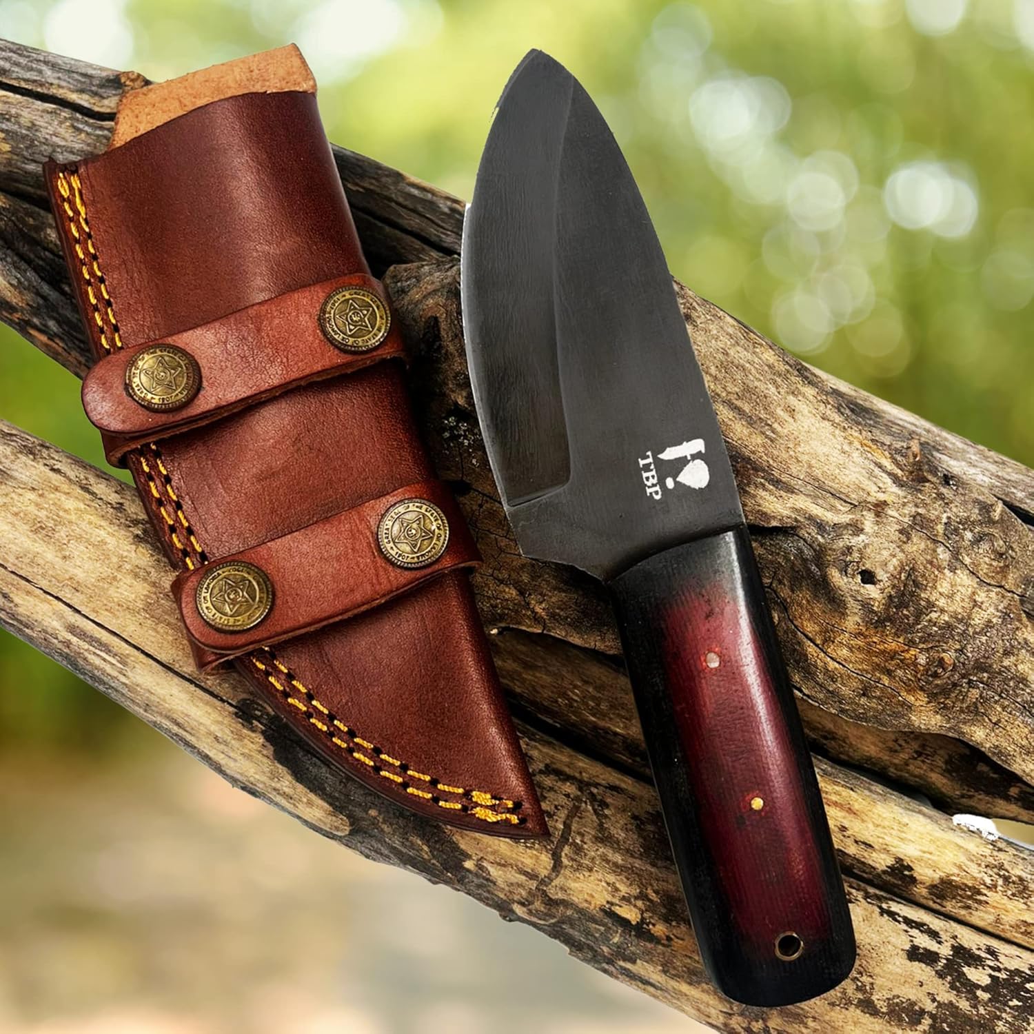 TBP Knives Handmade Carbon Steel Hunting Knife Perfect Tactical Gear For Men Ideal For Skinning, Fishing, Camping, Outdoor - Fixed Blade Bushcraft Knife With Belt Loop Sheath