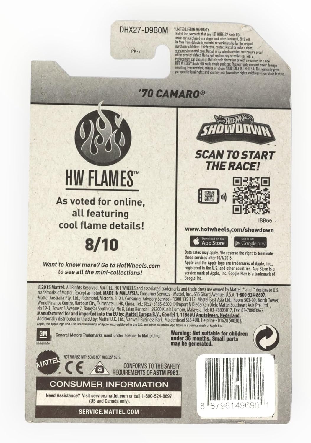 Hot Wheels 2016 HW Flames '70 Camaro 98/250, Black