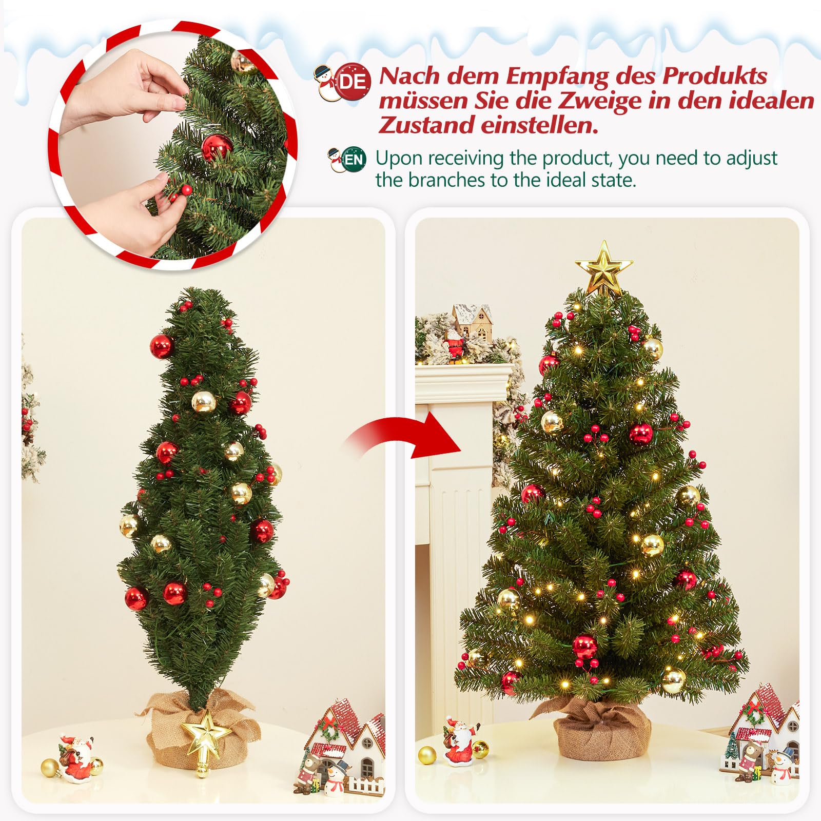 Yorbay Mini Weihnachtsbaum mit 50 Warmweiß LEDs: Tischbaum mit 8 Licht Modi | Tannenbaum mit Stern-Baumspitze und Deko Batterie betrieben - 70cm Künstlicher Christbaum mit Fernbedienung für Weihnachten