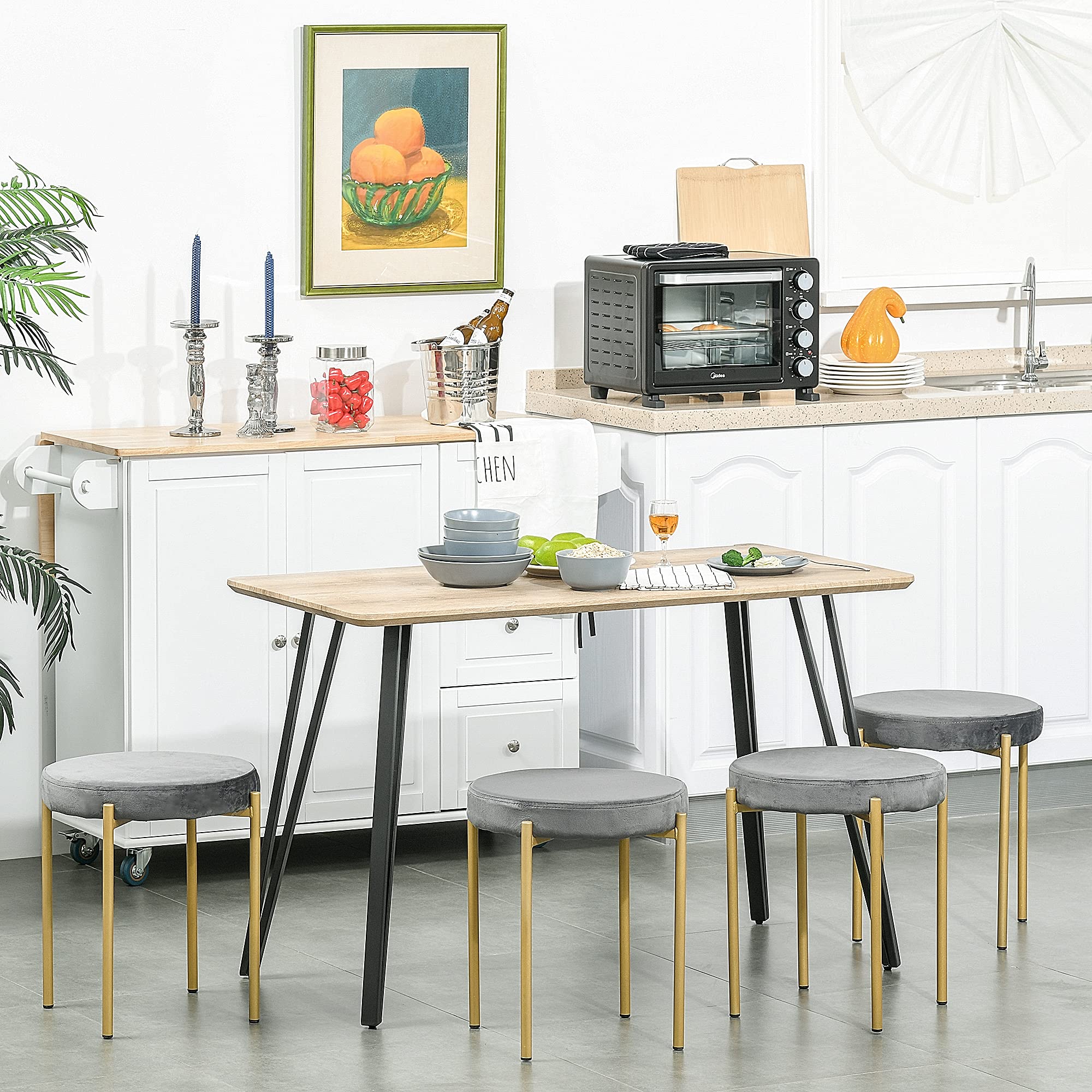 HOMCOM Mesa de Comedor Tablero Grande, 120x60x75 cm, Negra, Roble Claro | Diseño industrial, patas de metal tipo horquilla, MDF.
