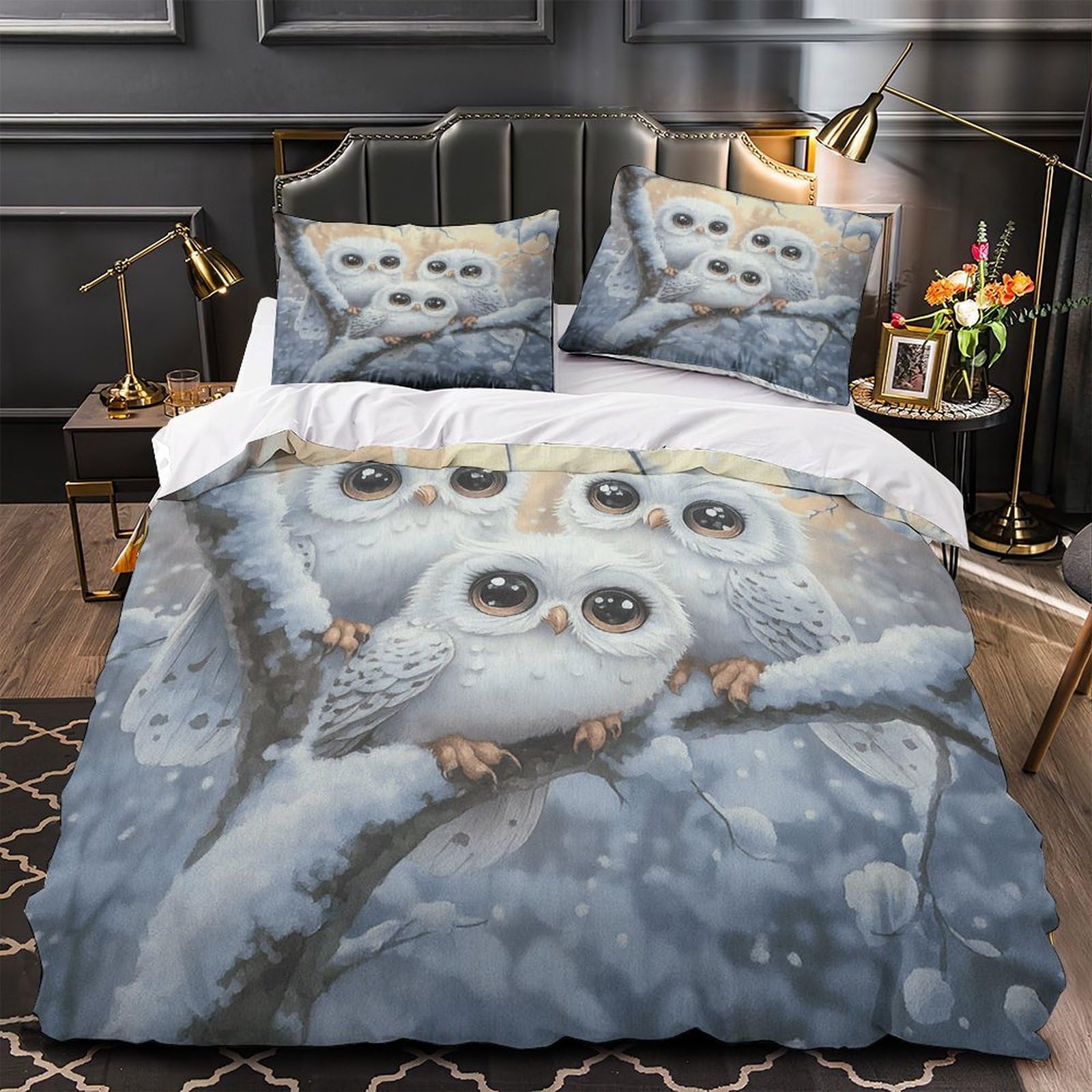 Housse de couette 135x200 chouette harfang des neiges parure lit 3D