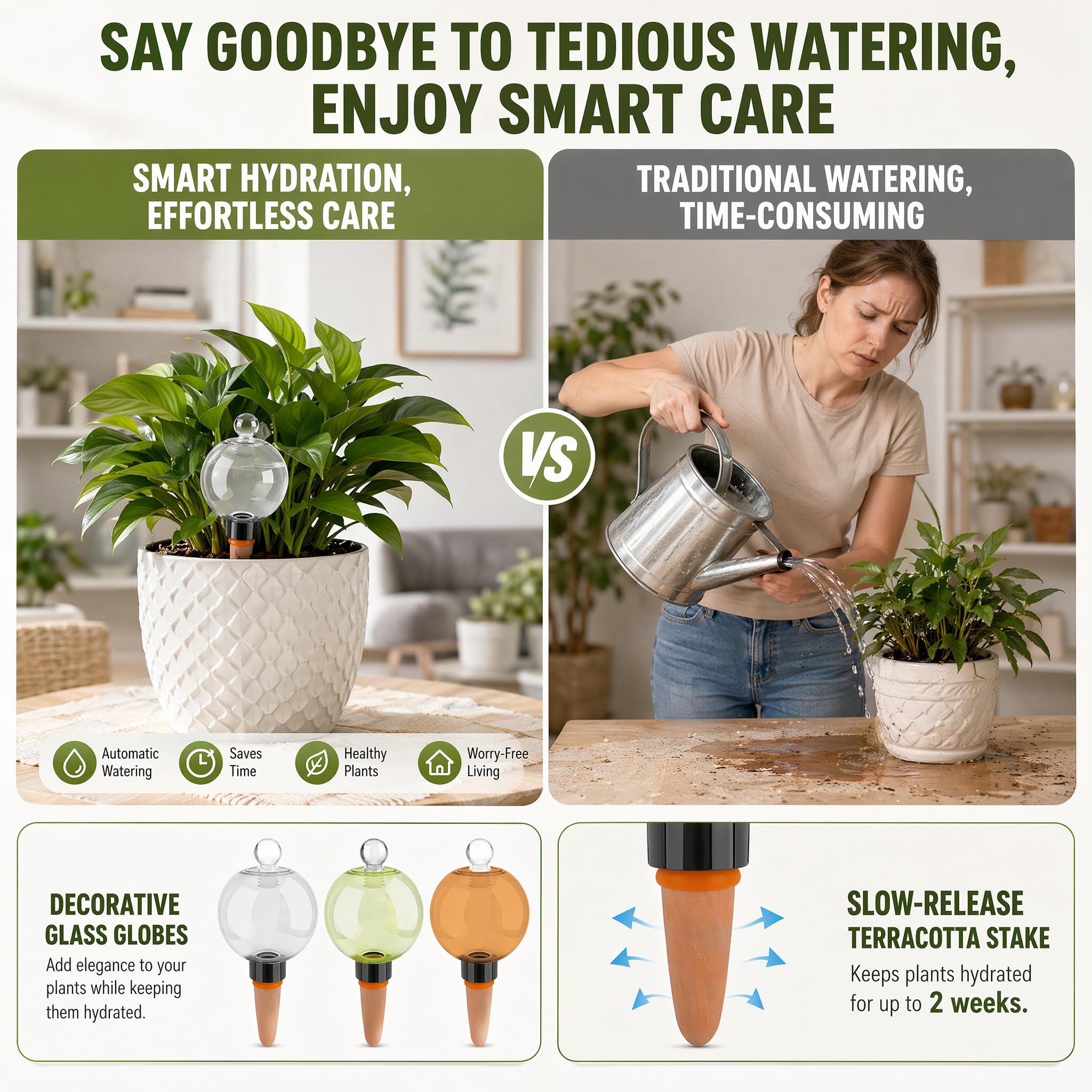 6 Stück Bewässerungskugeln für Pflanzen, 500ml Automatische Pflanzenbewässerung mit Stopfen, Transparente Wasserspender Pflanzen für Zimmerpflanzen, Balkon-, Garten- & Indoor Pflanzen Bewässerung (A)