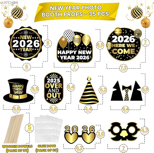 Miniatura 3 de KatchOn, Accesorios para cabina de fotos de Nochevieja 2024 – Paquete de 35 | Accesorios de cabina de fotos de Año Nuevo dorado y negro para