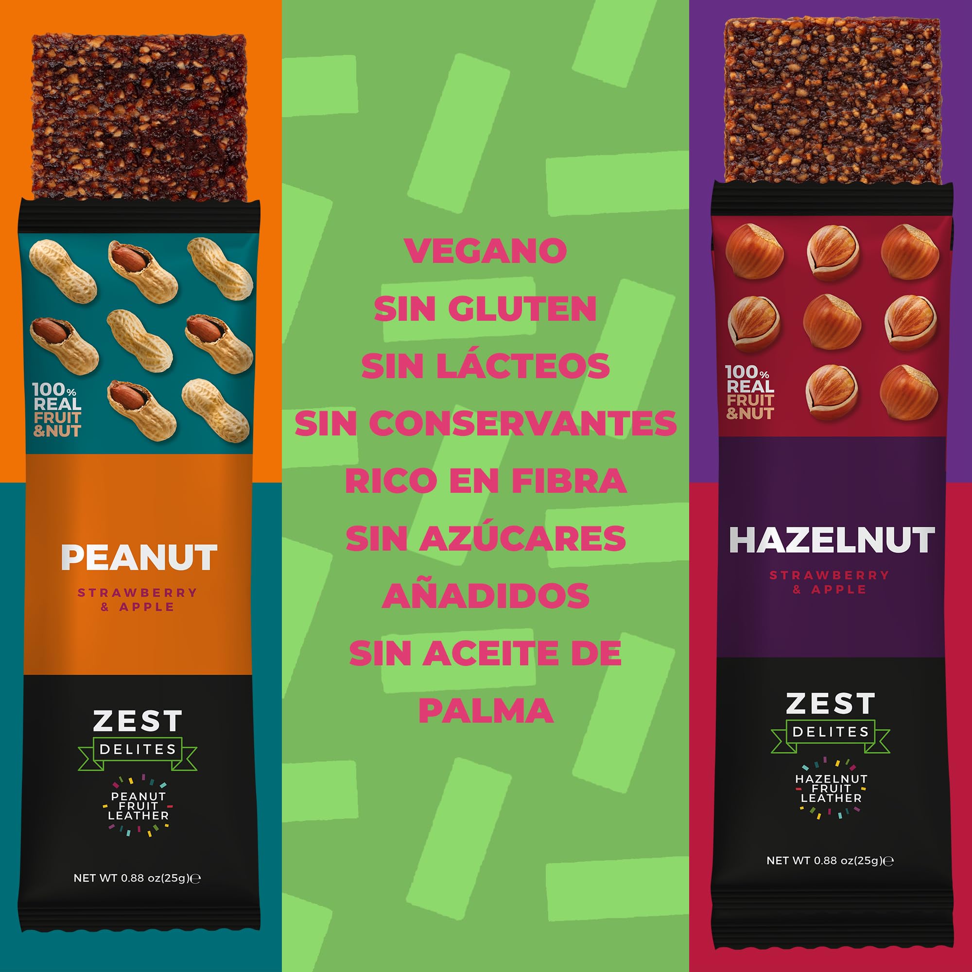 Zest Delites Rollitos de Fruta, Con Frutos Secos, Snacks de cuero de Fruta y Nueces, Fruta Deshidratada, Vegano, Sin Gluten, Aperitivos Saludables, Paquete Variado 25 g x 28