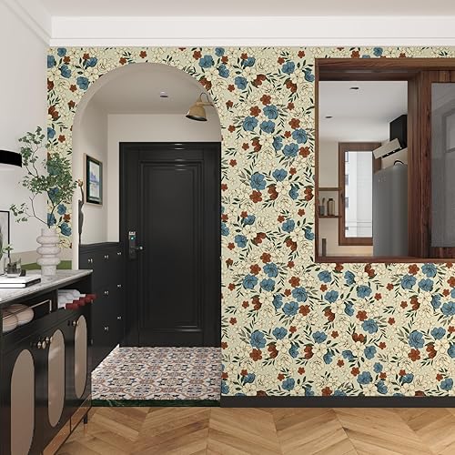 Miniatura 6 de KIKitchen Papel tapiz floral vintage para despegar y pegar de 17.5 x 118 pulgadas, papel de contacto de flores, papel tapiz extraíble autoadhesivo,