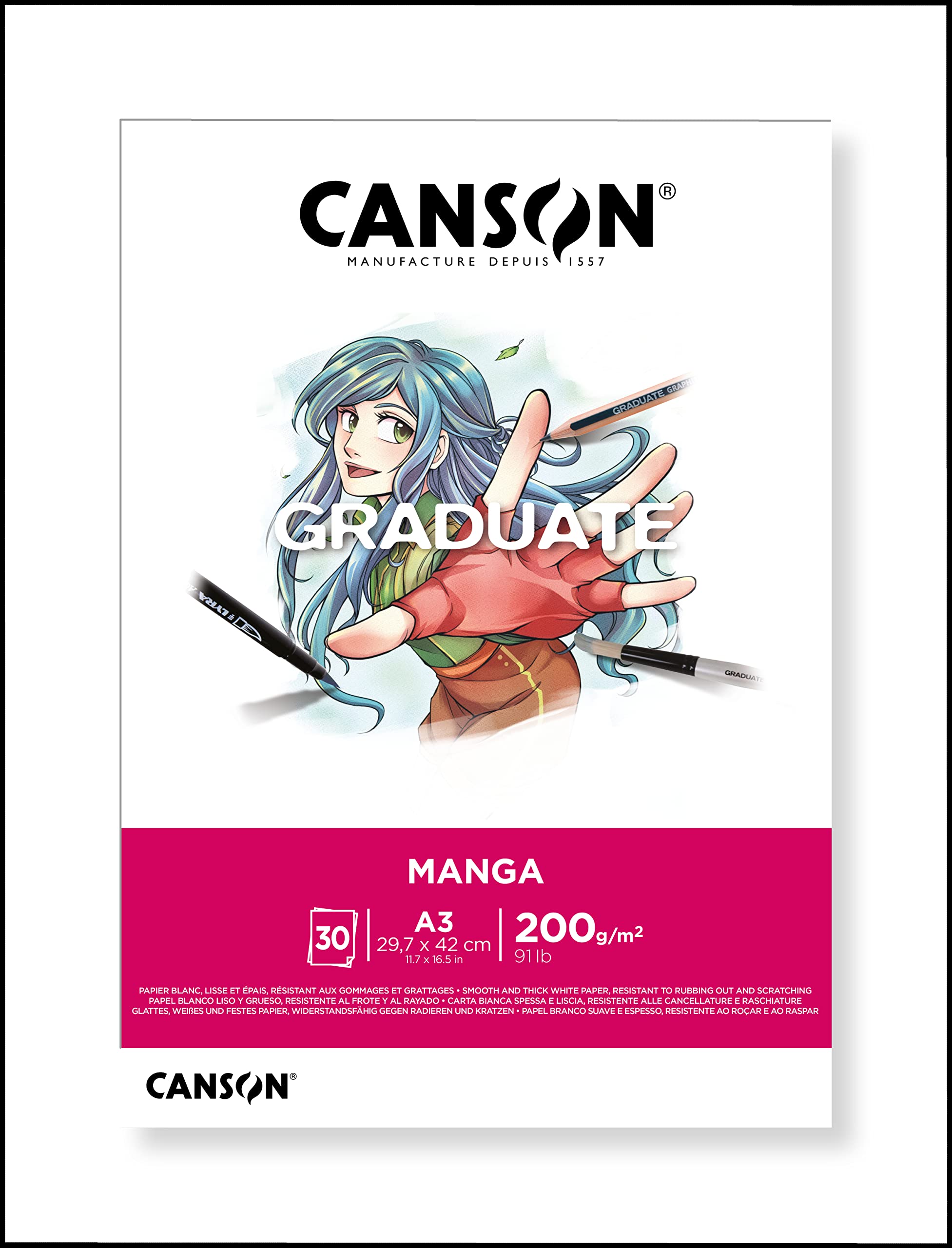 Canson Graduate Manga Bloc Encolado A3 30 hojas Liso 200g